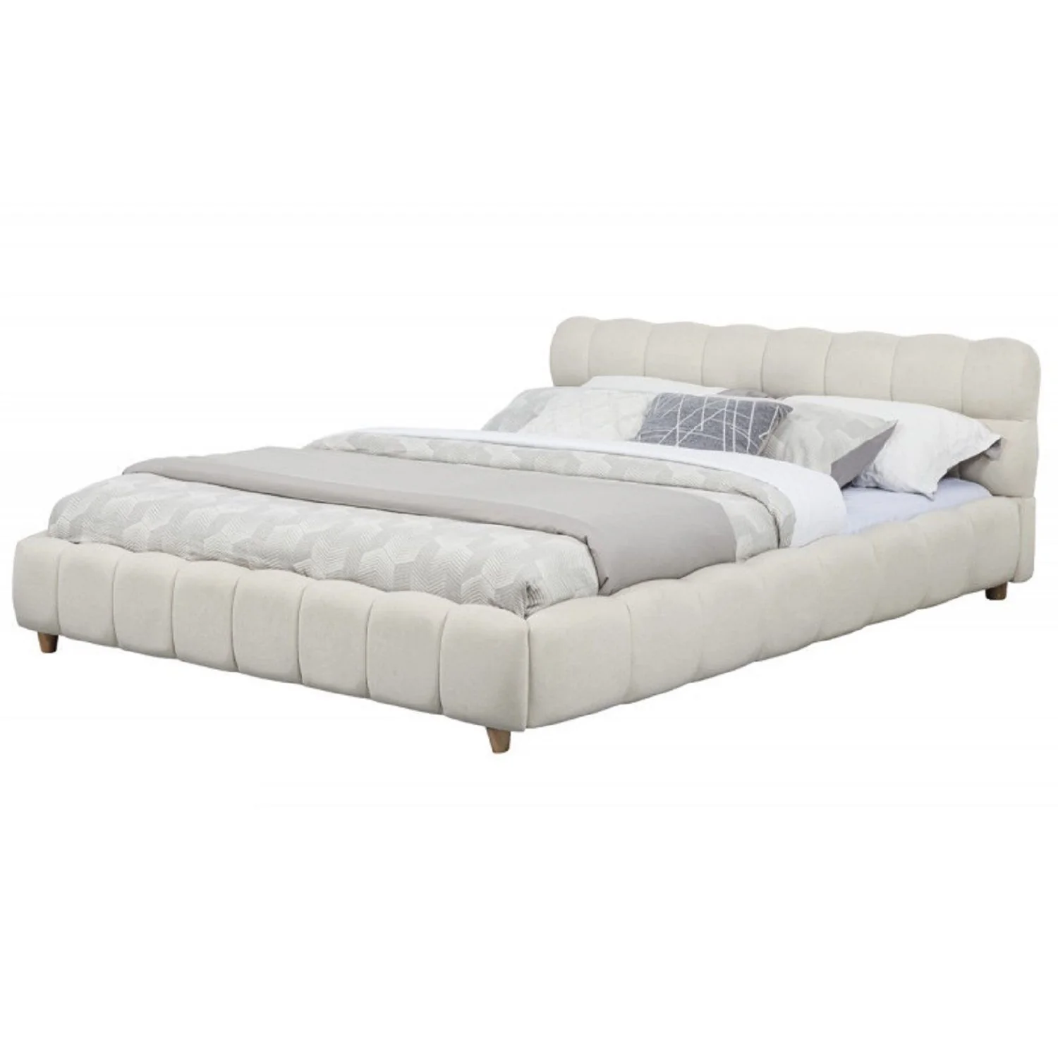Queen Size Upholstered Platform Bed Frame - Beige - Image 5