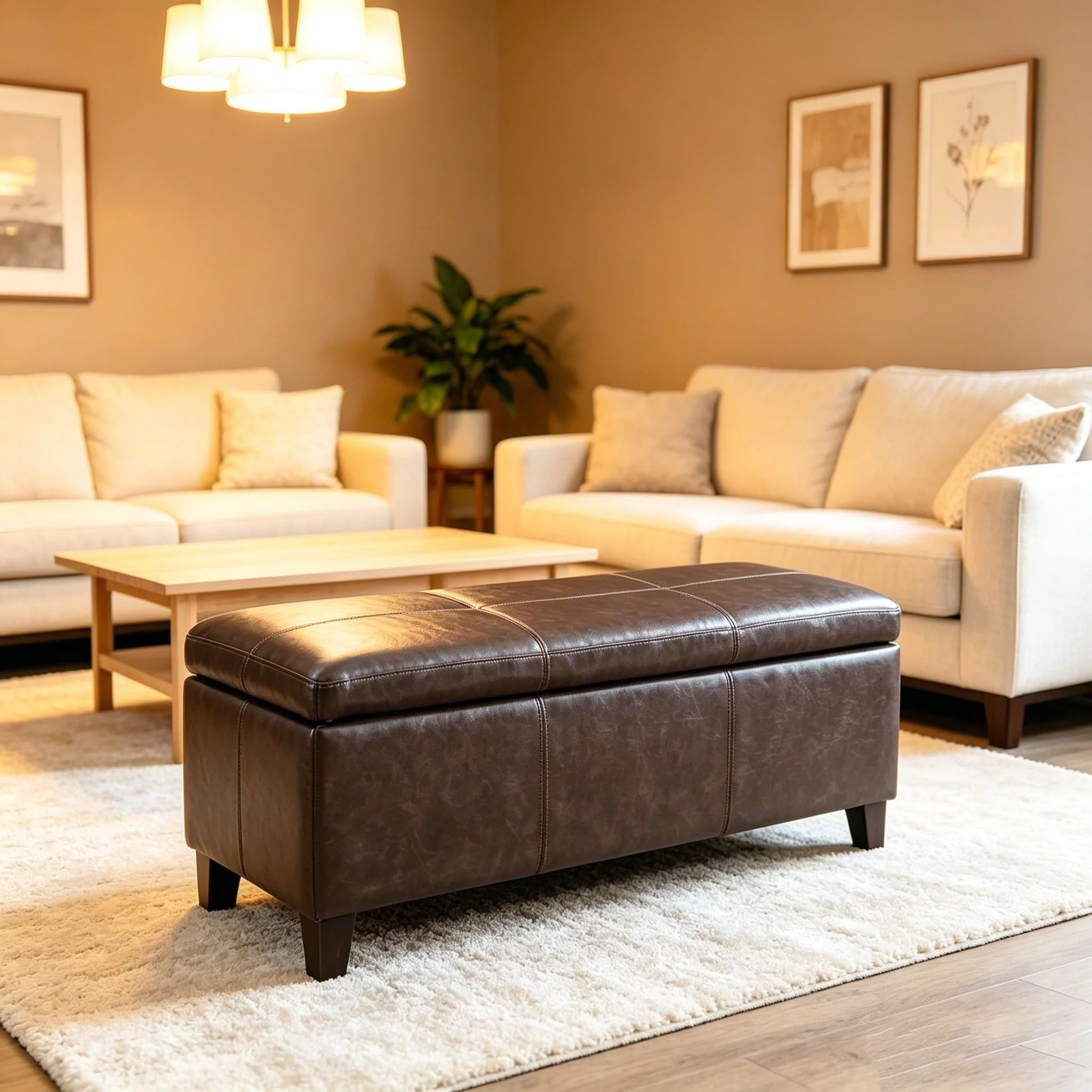 Rectangle Storage Ottoman Bench For Living Room - Brown - Image 7