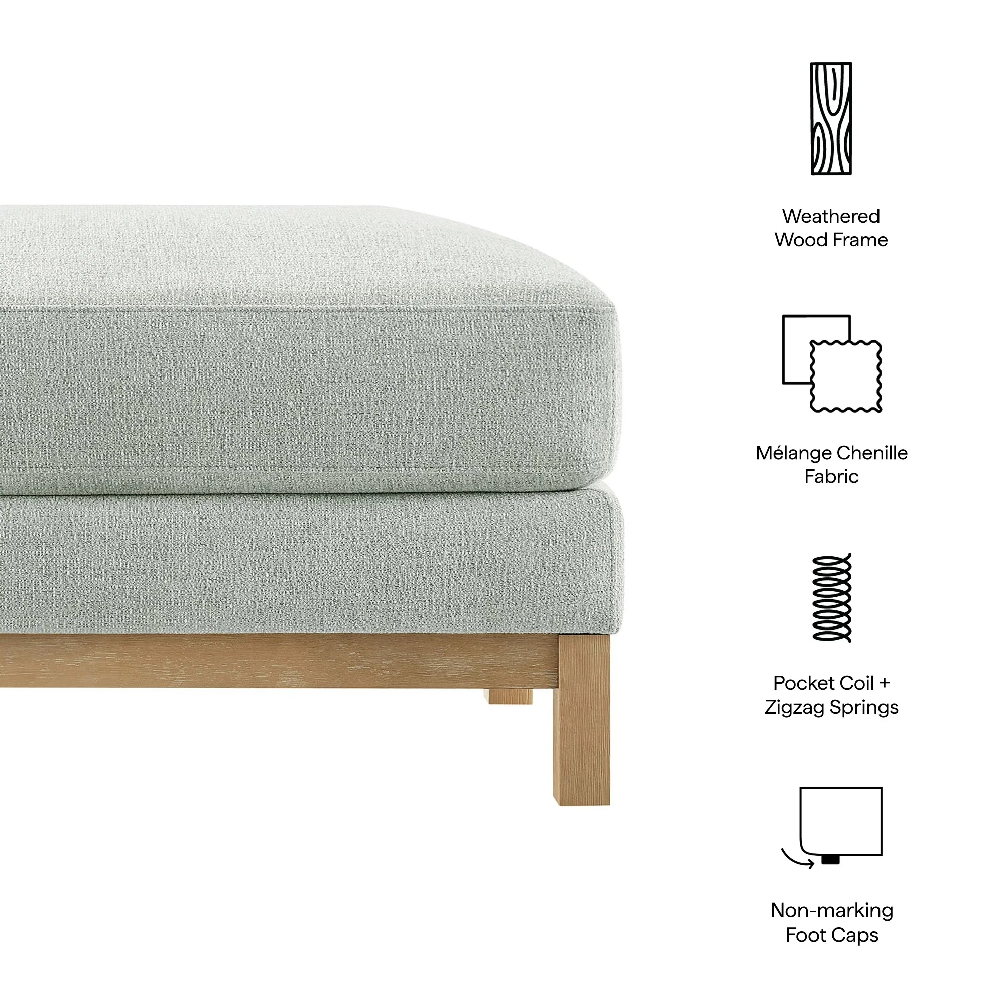 Rectangular Chenille Fabric Ottoman – Upholstered 36 Inch - Image 29