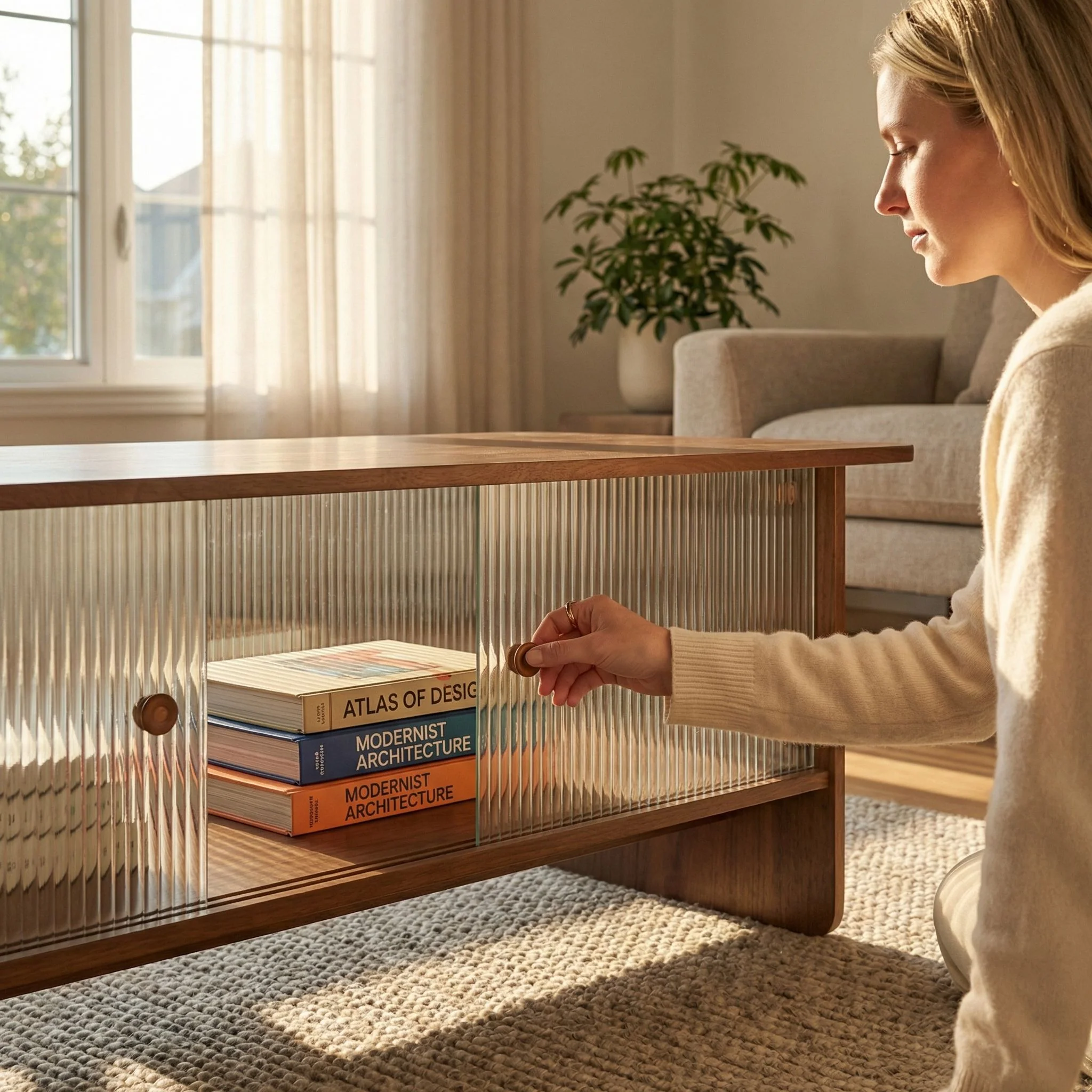 Rectangular Coffee Table With Sliding Door Storage Center - Image 14