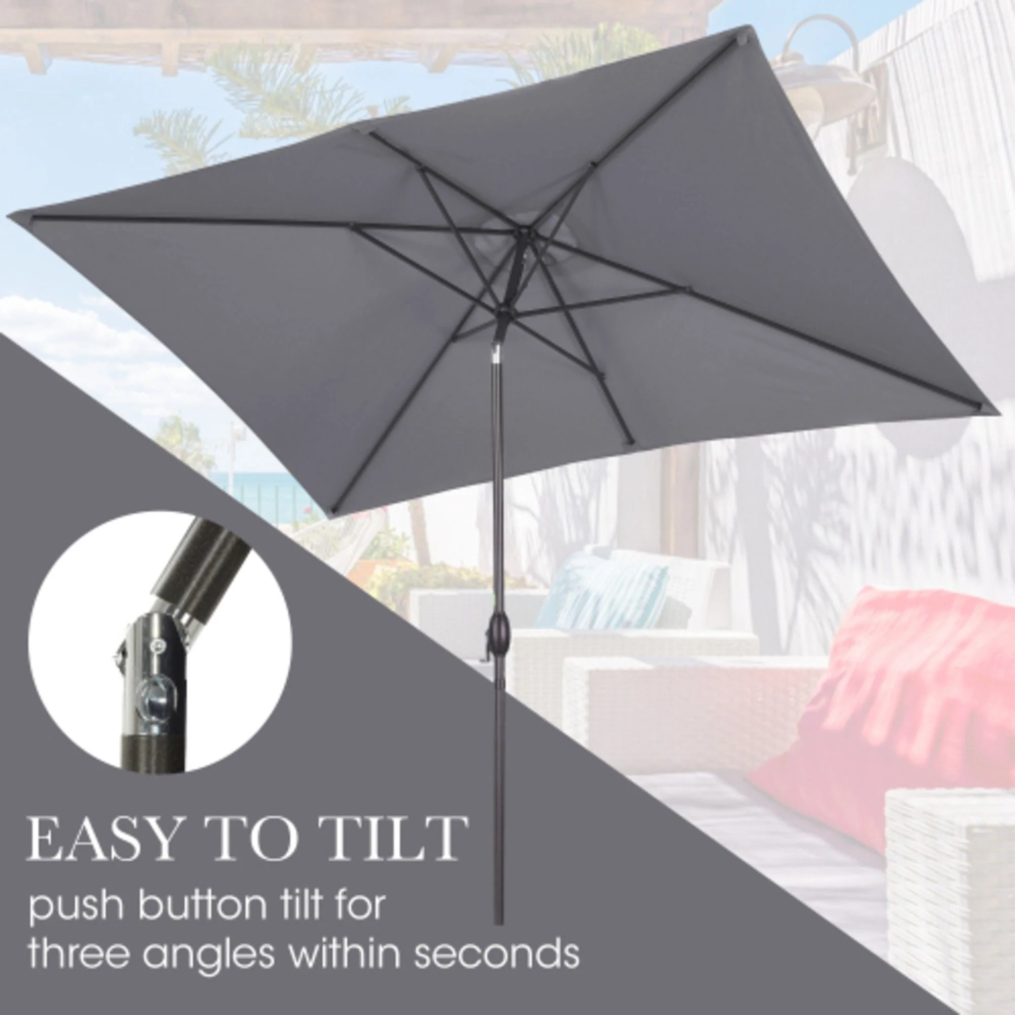 Rectangular Patio Umbrella With Crank Tilt, Polyester UV-Resistant Canopy - Image 12