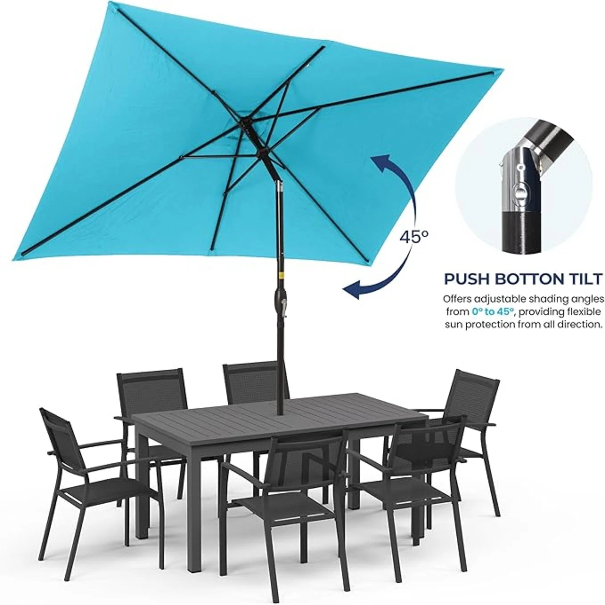 Rectangular Patio Umbrella With Crank Tilt, Polyester UV-Resistant Canopy - Image 33