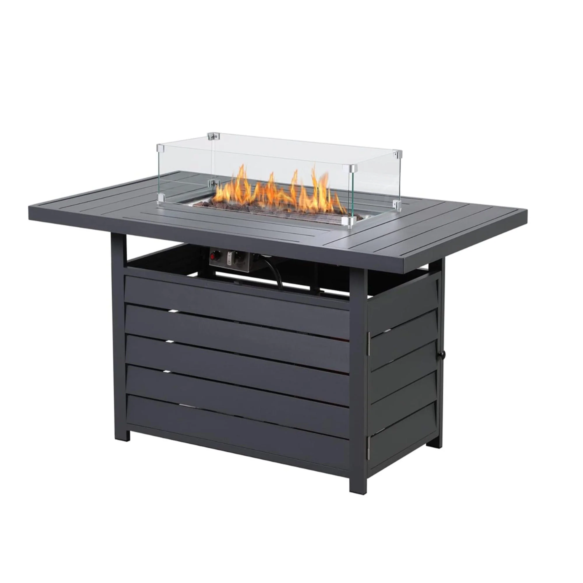 Rectangular Propane Fire Pit Table With Burner, Lava Rock, Waterproof Cover - Image 2