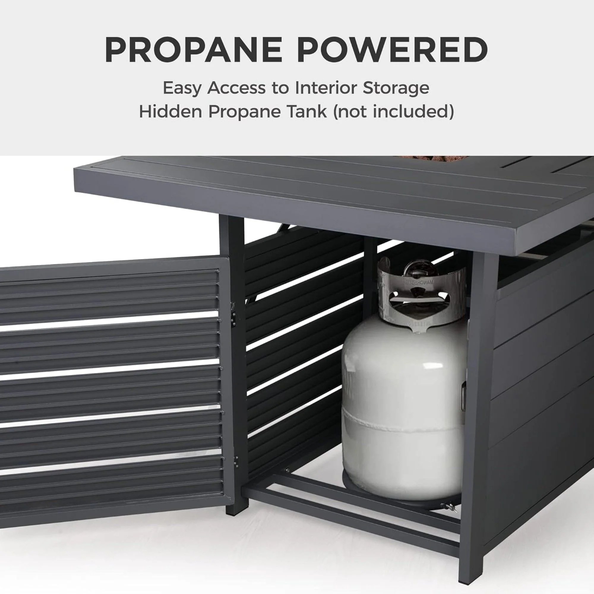 Rectangular Propane Fire Pit Table With Burner, Lava Rock, Waterproof Cover - Image 23