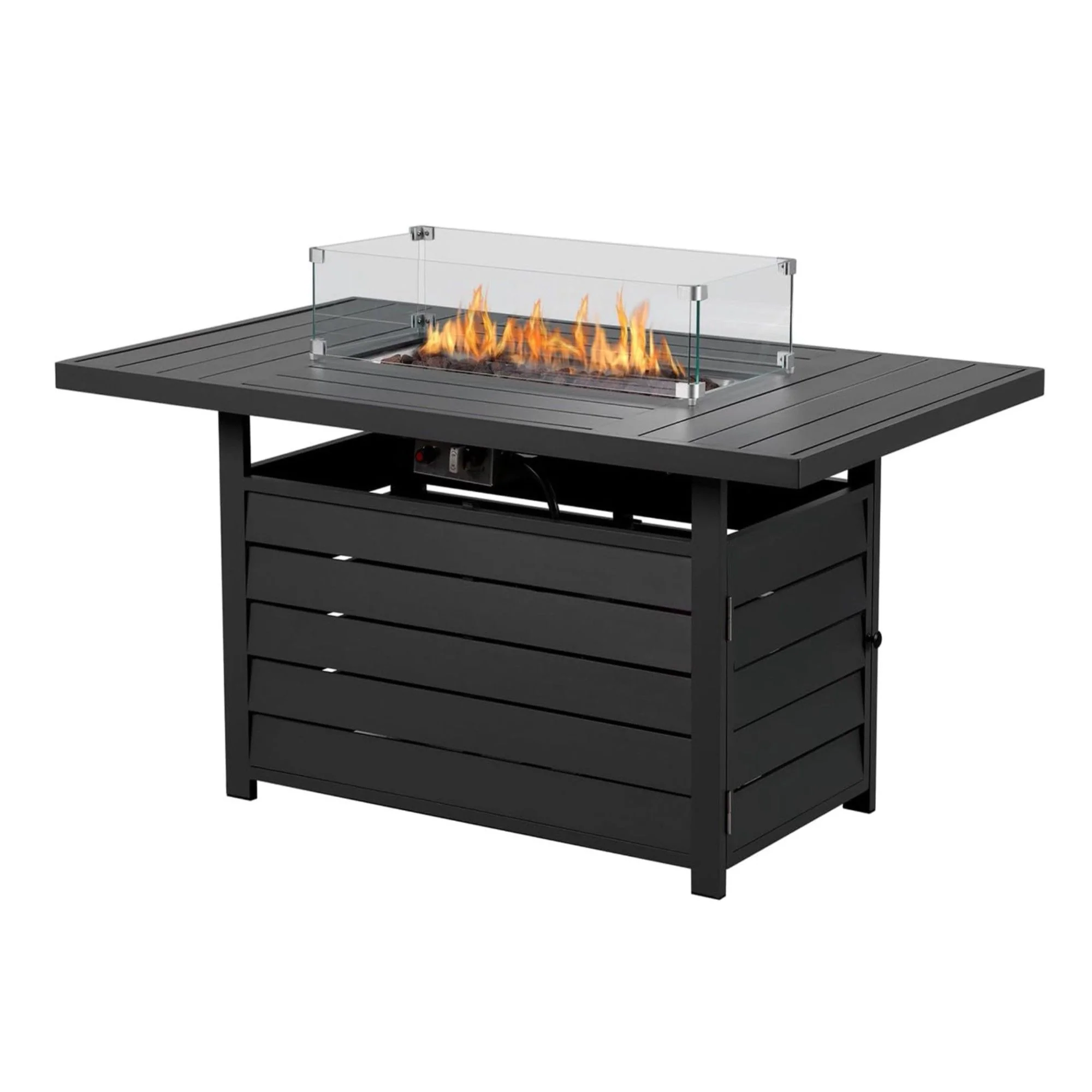 Rectangular Propane Fire Pit Table With Burner, Lava Rock, Waterproof Cover - Image 3