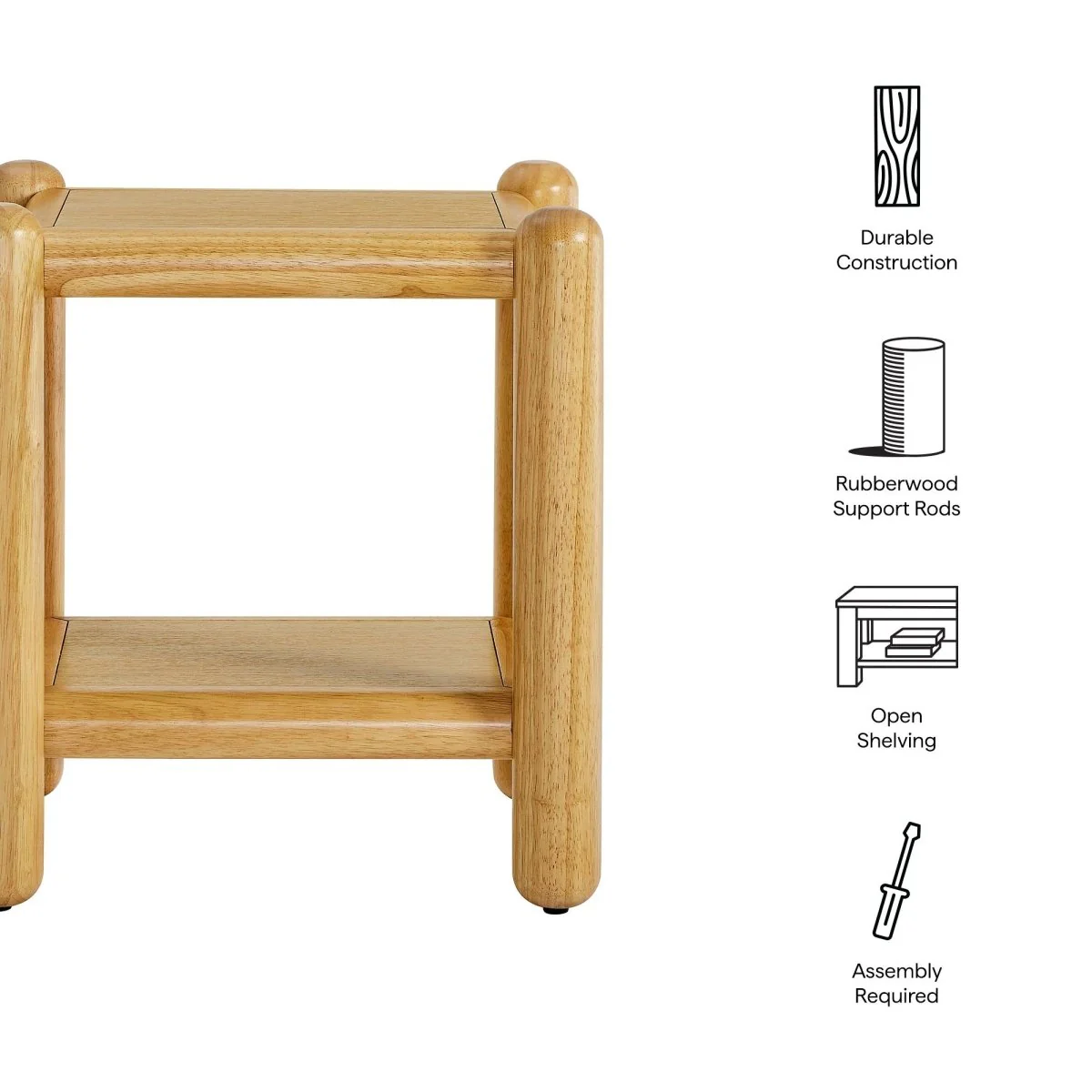 Rectangular Wood Side Table 2 Tier Shelf – Oak 19 Inch - Image 8