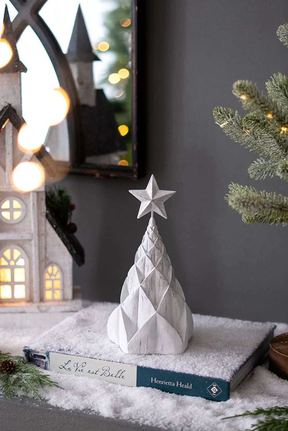 Resin / Foil Christmas Tree With Star Top (Set of 3) - White / Silver - Image 5