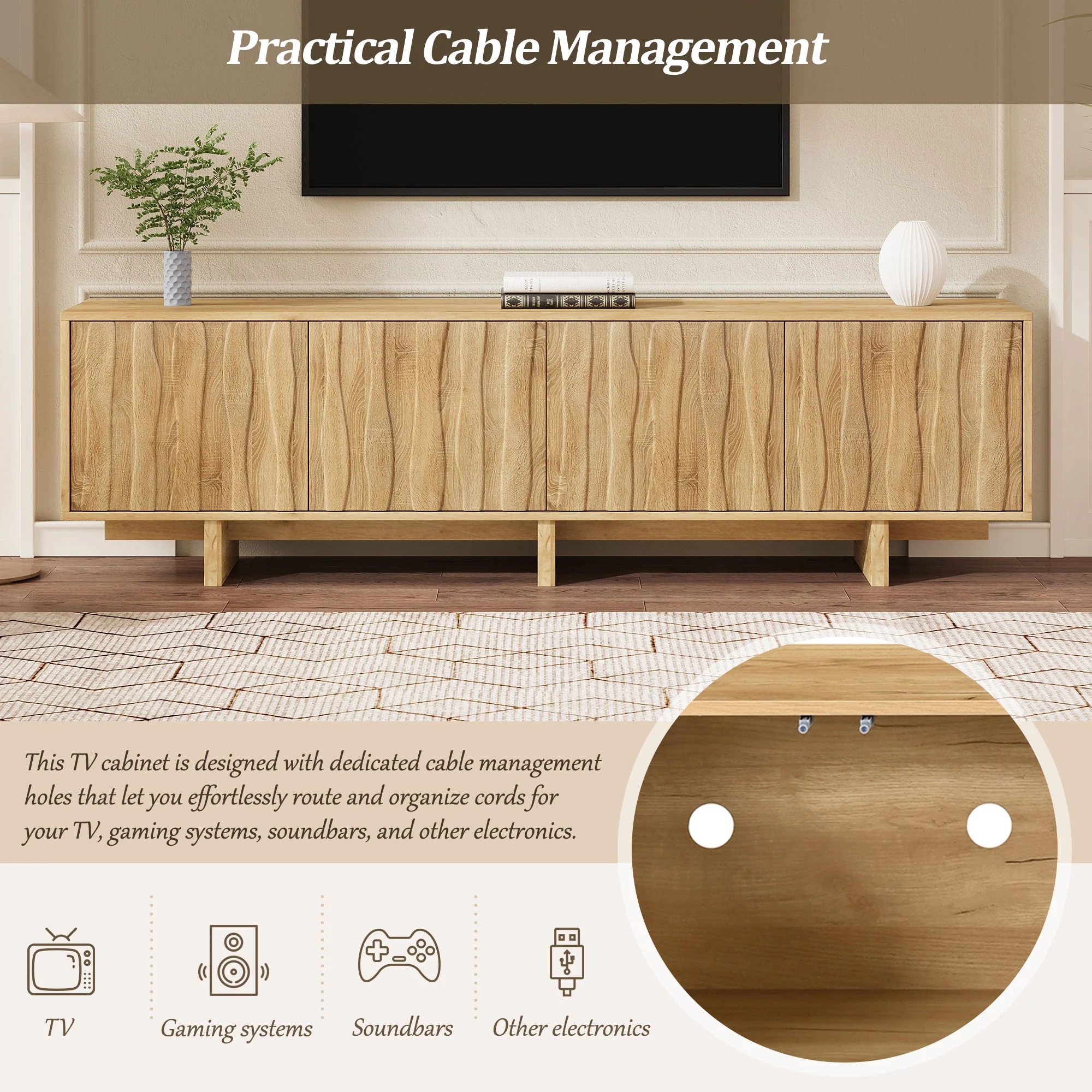 Retro Style TV Stand With Wavy Door - Image 10