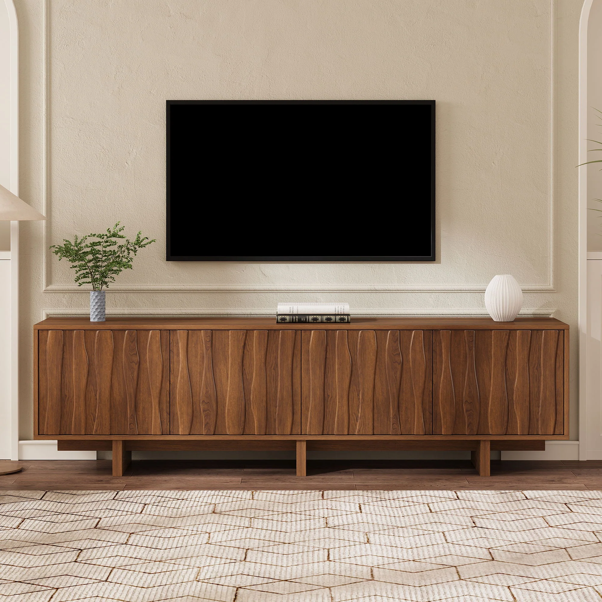 Retro Style TV Stand With Wavy Door - Image 11