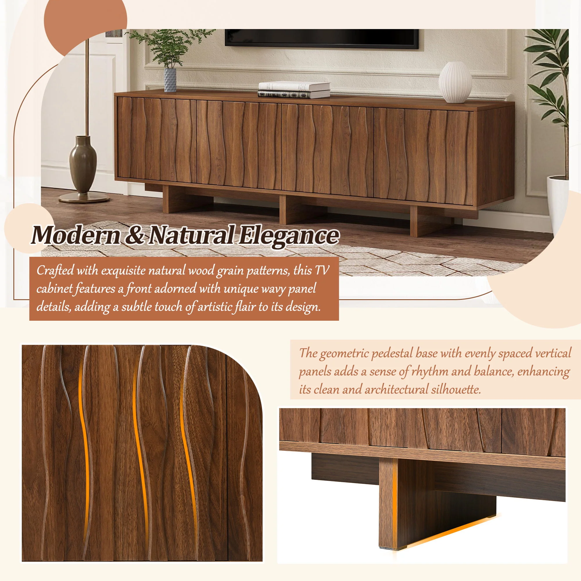 Retro Style TV Stand With Wavy Door - Image 13