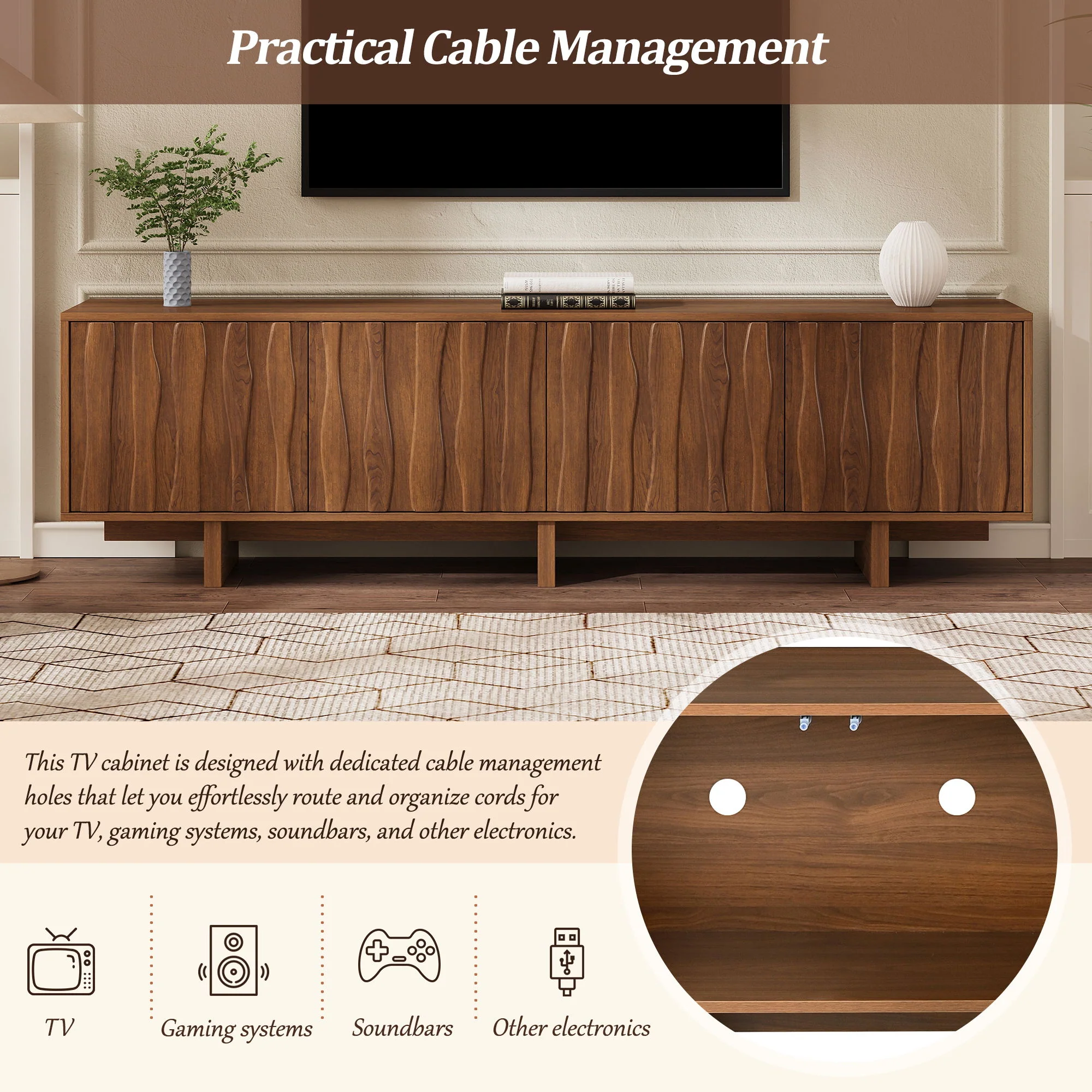 Retro Style TV Stand With Wavy Door - Image 14