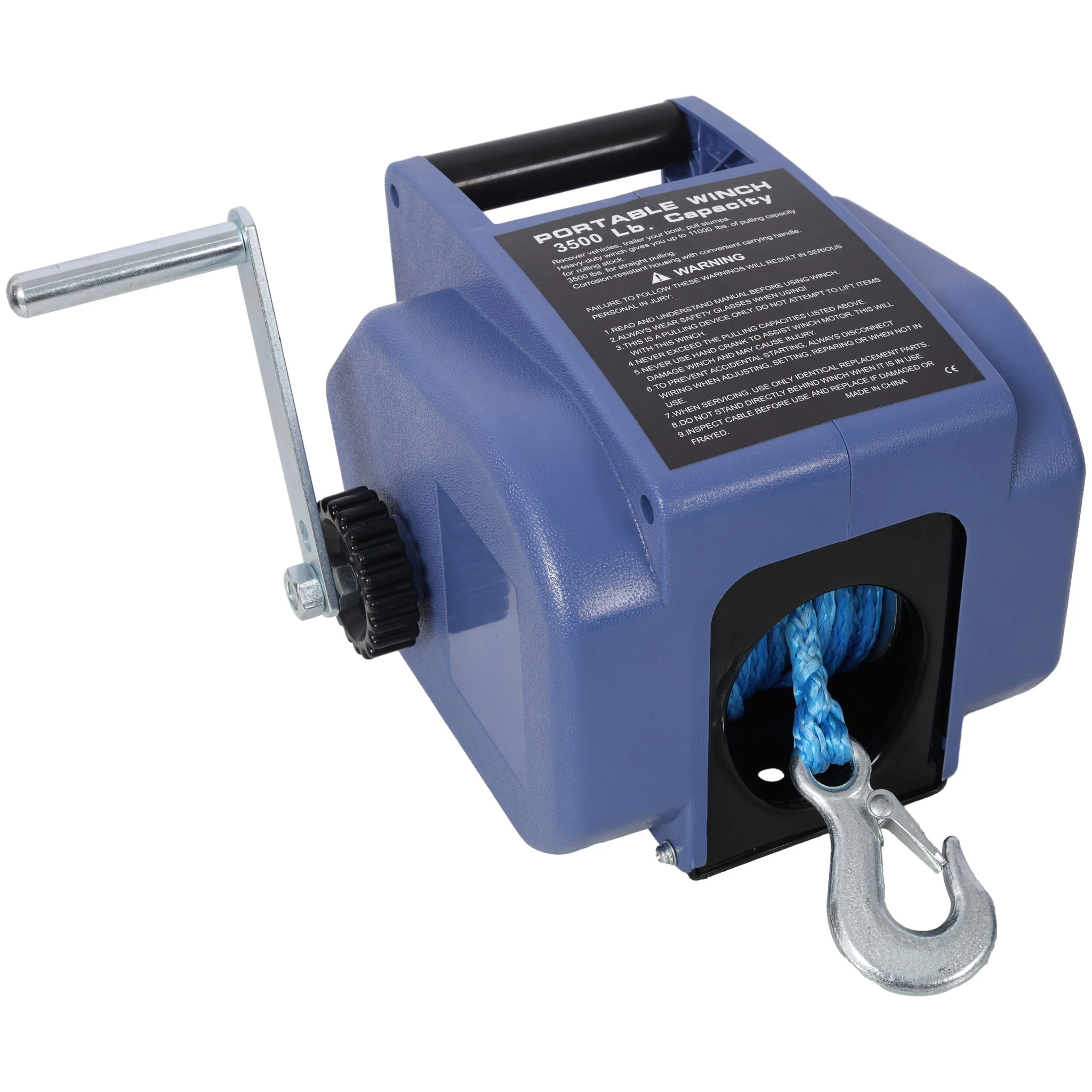 Reversible 12V Electric Trailer Winch For Boats Up To 6000 Lbs With Synthetic Rope And Extra Pulley Hook - Blue - Image 7