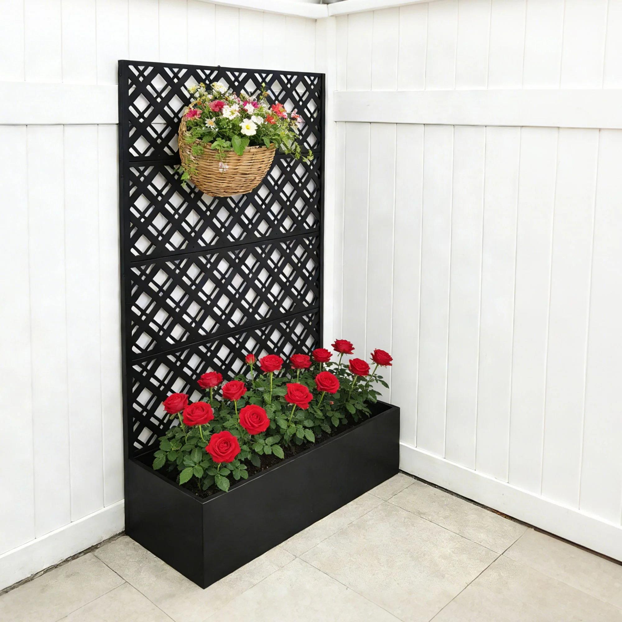 Rhombus Planter Raised Garden Bed With Trellis For Climbing Plants - Black - Image 7