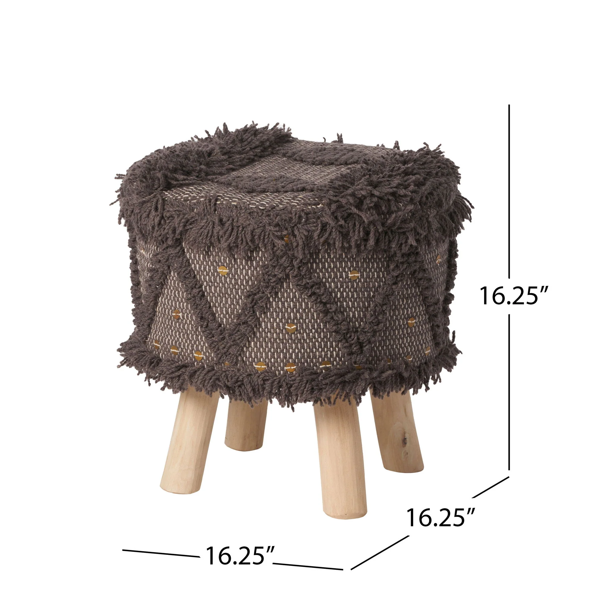 Roja - Handcrafted Wool & Cotton Foot Stool With Eucalyptus Wood Frame - Dark Brown - Image 5