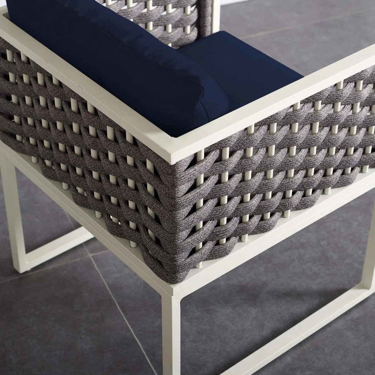 Rope Weave Aluminum Outdoor Dining Armchair for Patio and Garden Seating - Image 2