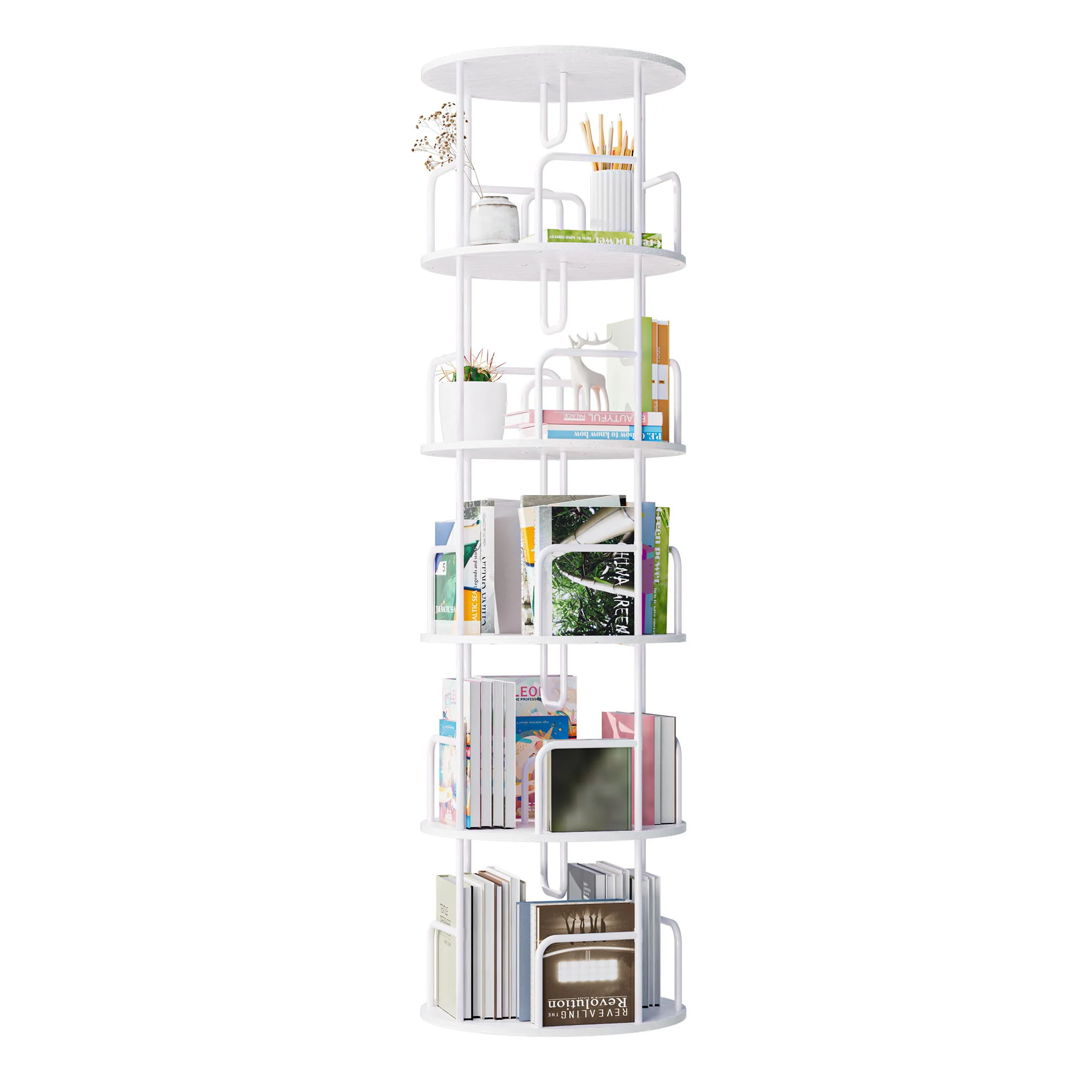 Rotating Bookshelf Tower 5 Tier Spinning 360 Degree Revolving Storage Shelf - Image 22