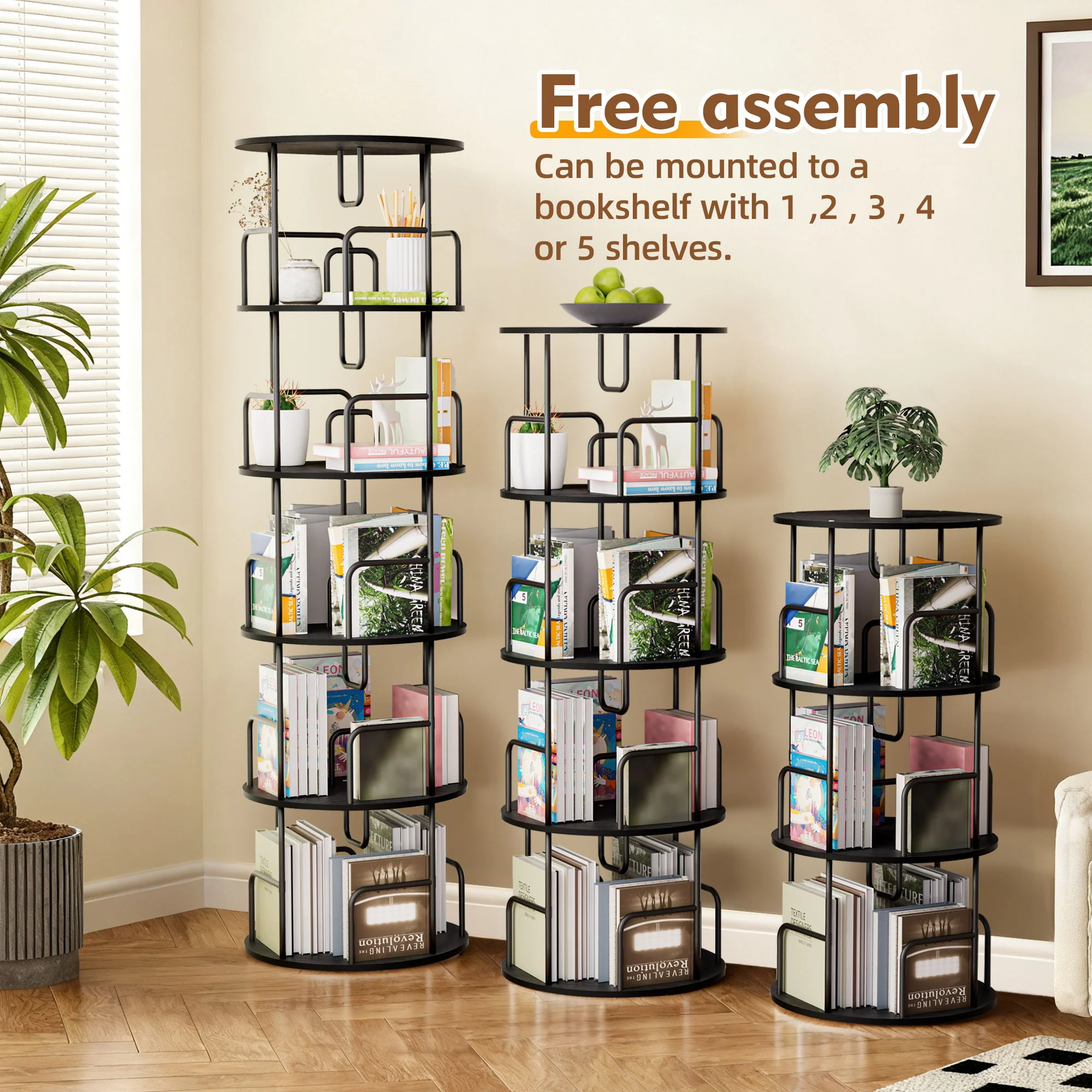 Rotating Bookshelf Tower 5 Tier Spinning 360 Degree Revolving Storage Shelf - Image 8