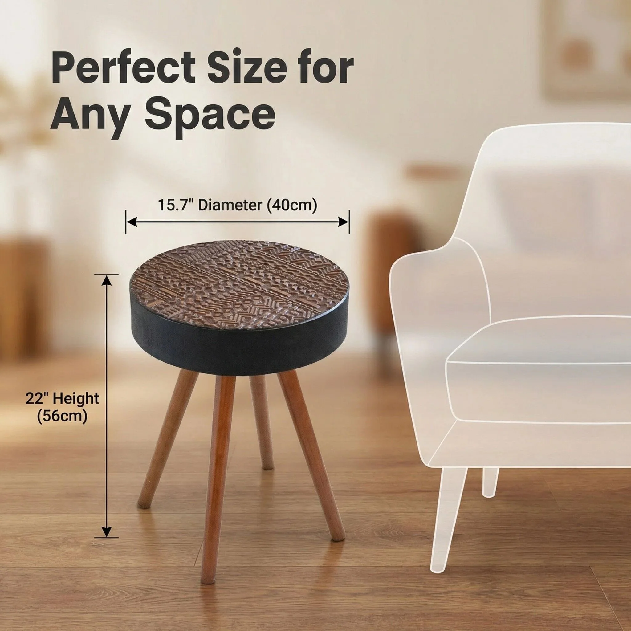 Round Coffee Table With Carved Top For Living Room - Image 13