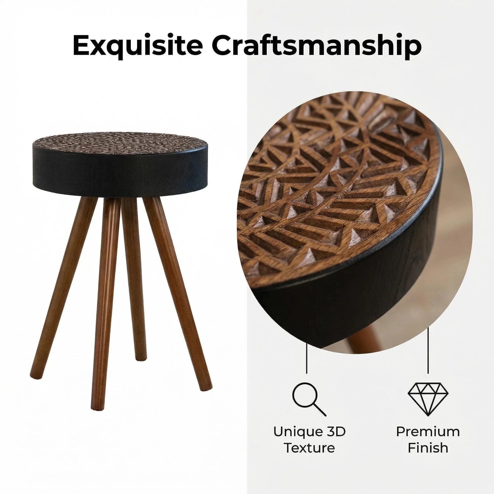 Round Coffee Table With Carved Top For Living Room - Image 15