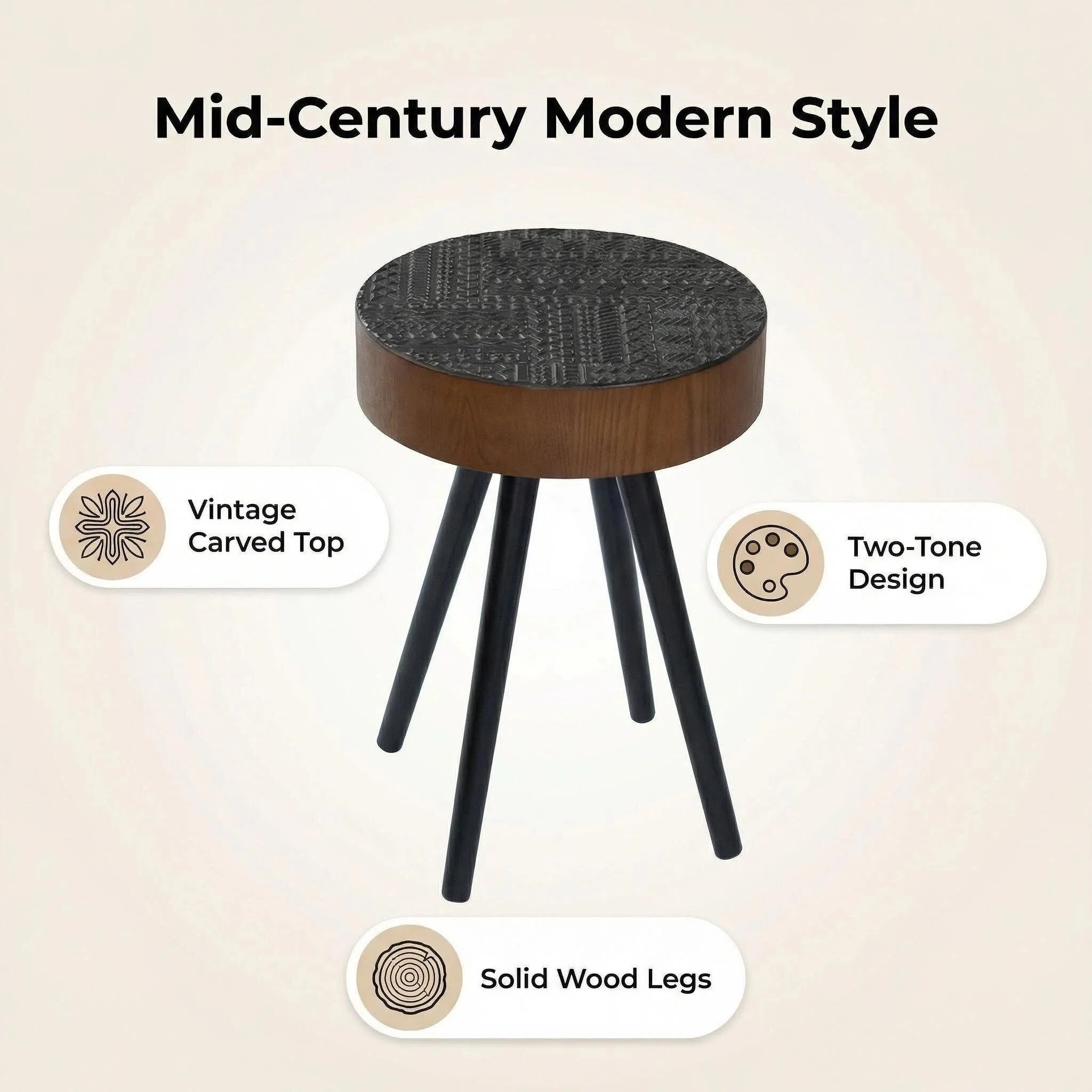 Round Coffee Table With Carved Top For Living Room - Image 17