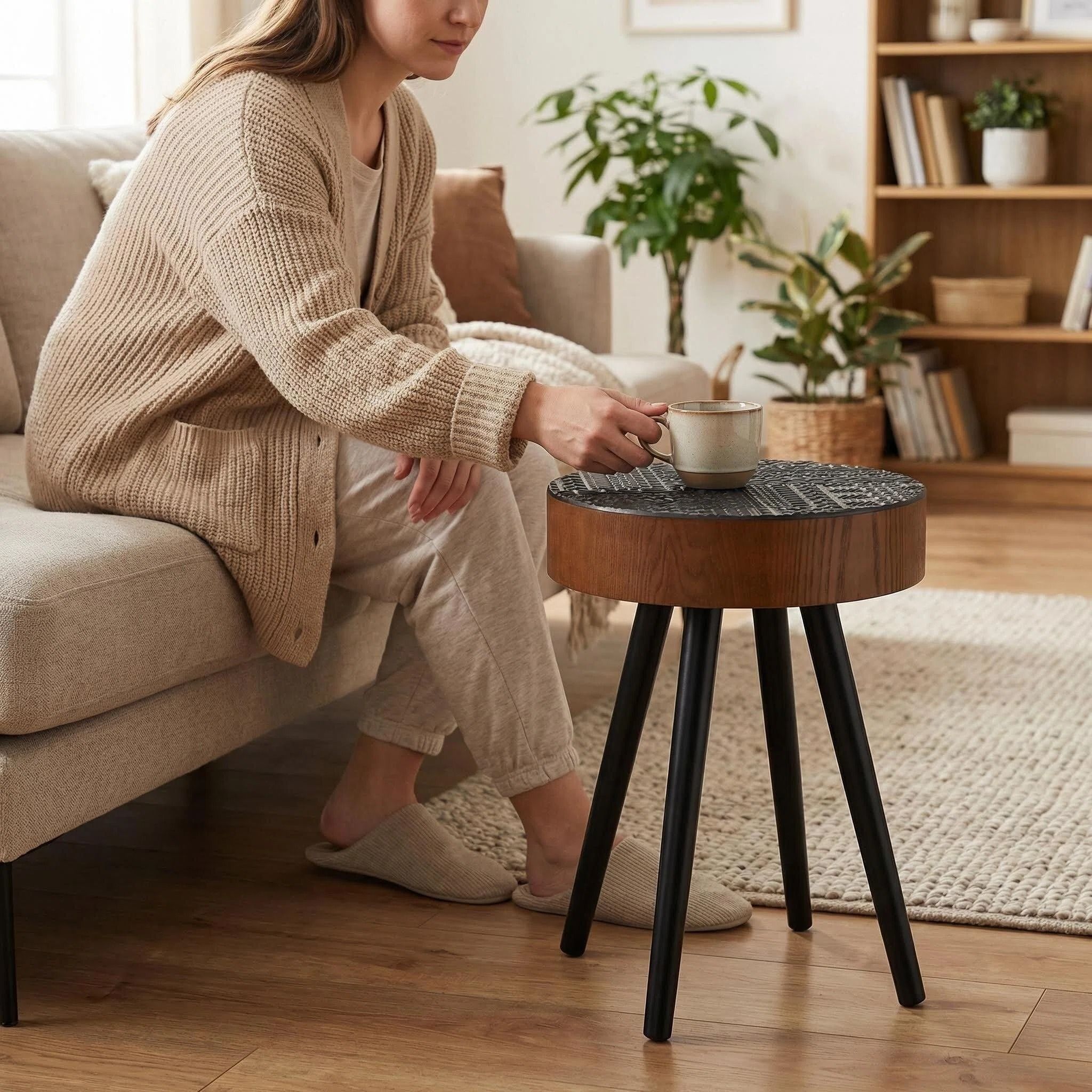 Round Coffee Table With Carved Top For Living Room - Image 18