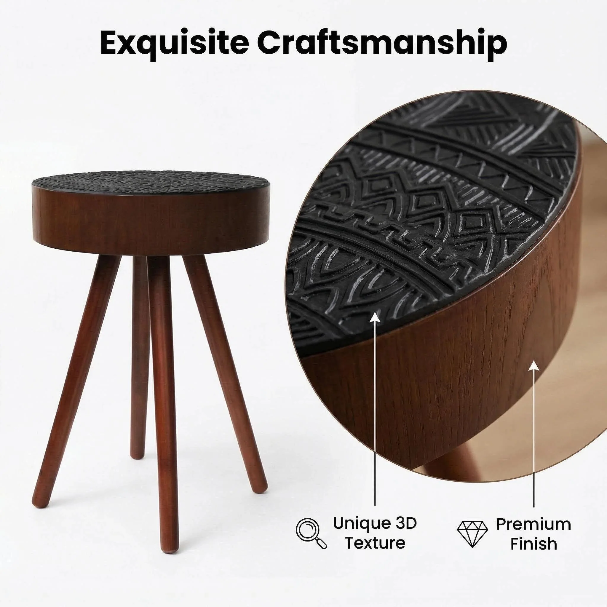 Round Coffee Table With Carved Top For Living Room - Image 4
