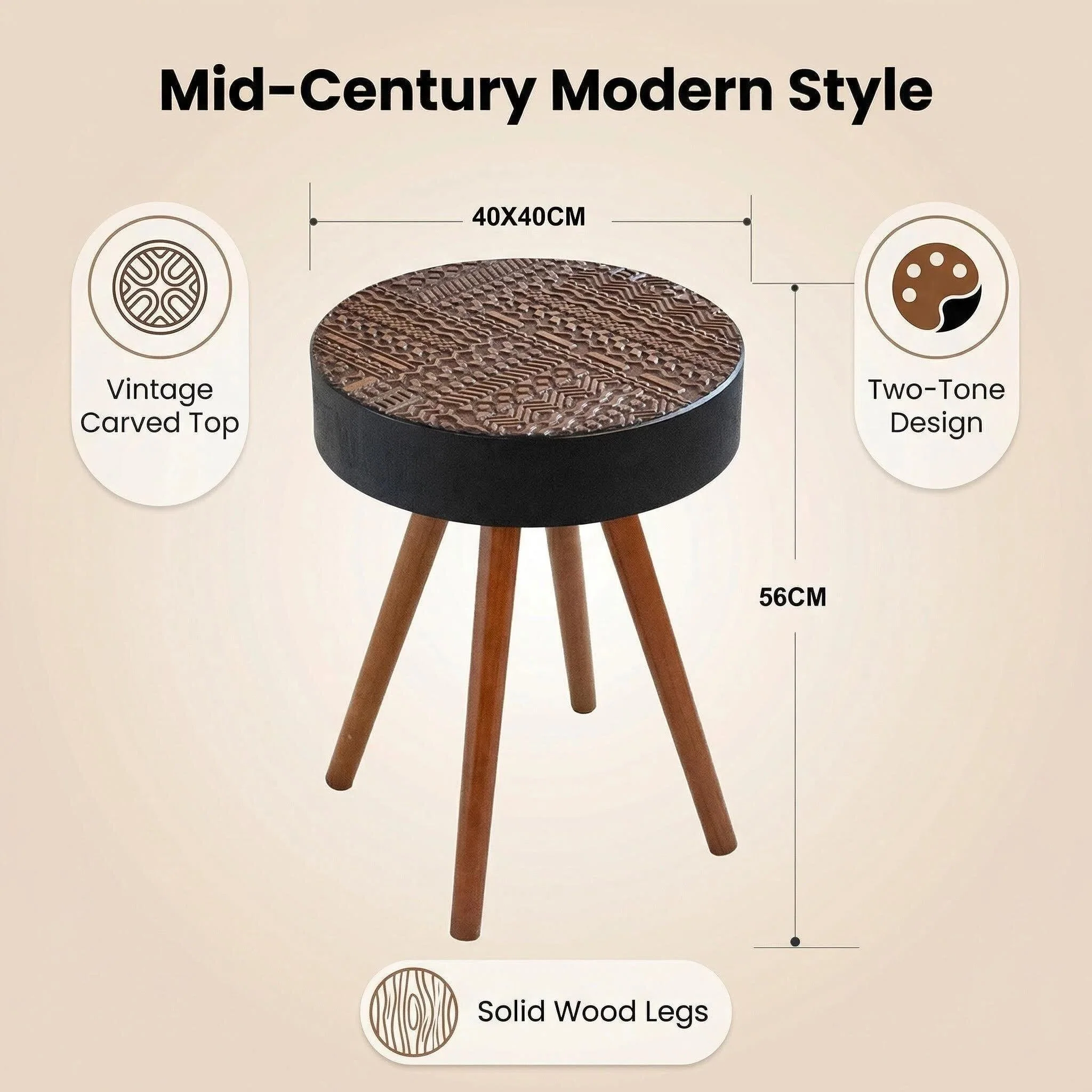 Round Coffee Table With Carved Top For Living Room - Image 7
