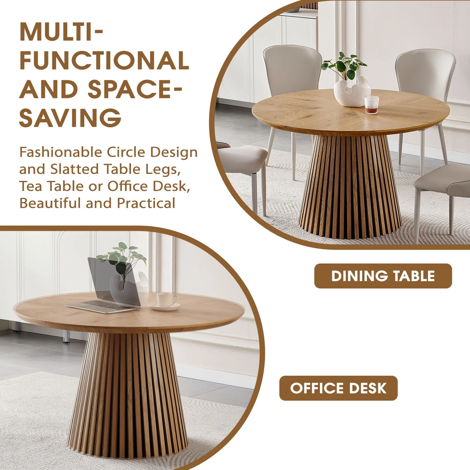 Round Dining Table For Dining Room - Natural Wood - Image 2