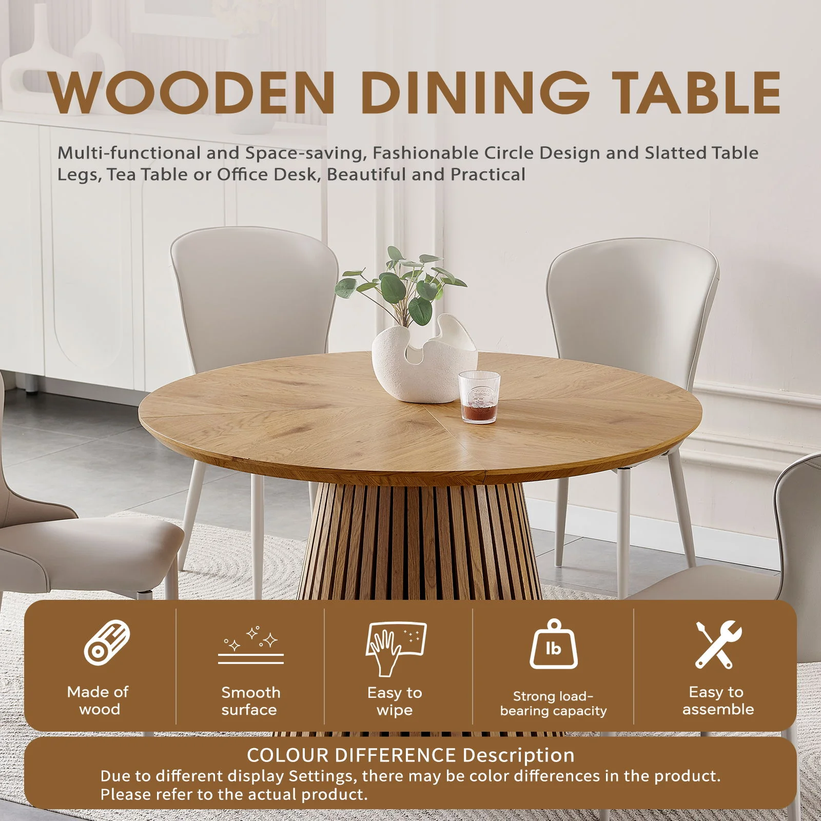 Round Dining Table For Dining Room - Natural Wood - Image 4