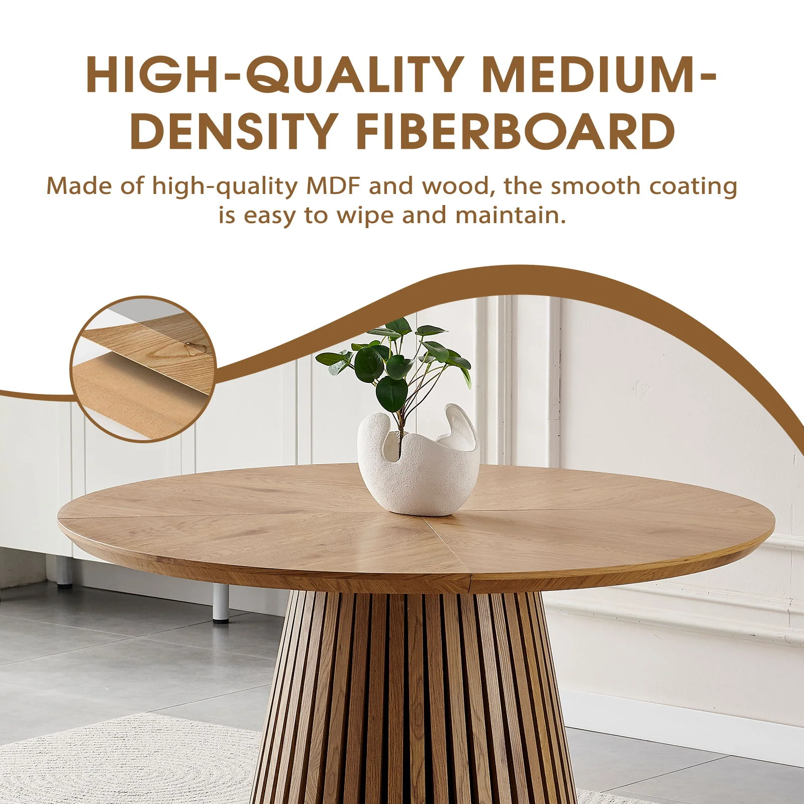 Round Dining Table For Dining Room - Natural Wood - Image 5