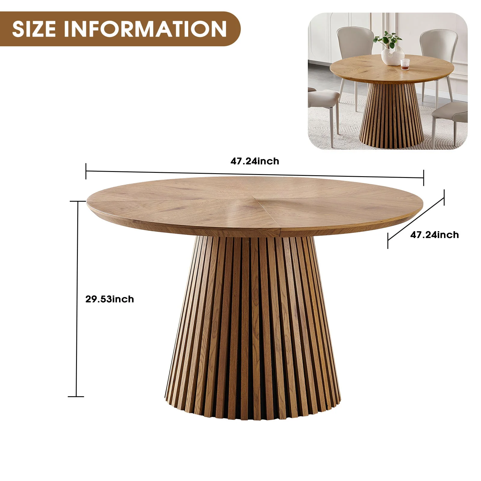 Round Dining Table For Dining Room - Natural Wood - Image 7