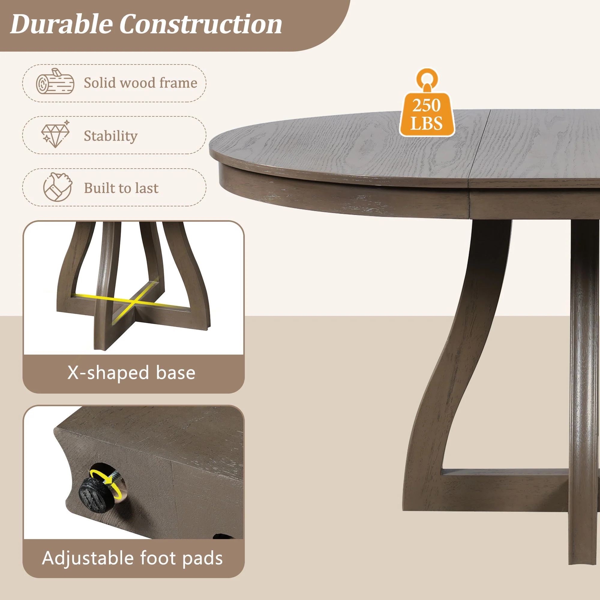 Round Extendable Dining Tabl, Middle Leaf, Curved Legs - Image 5