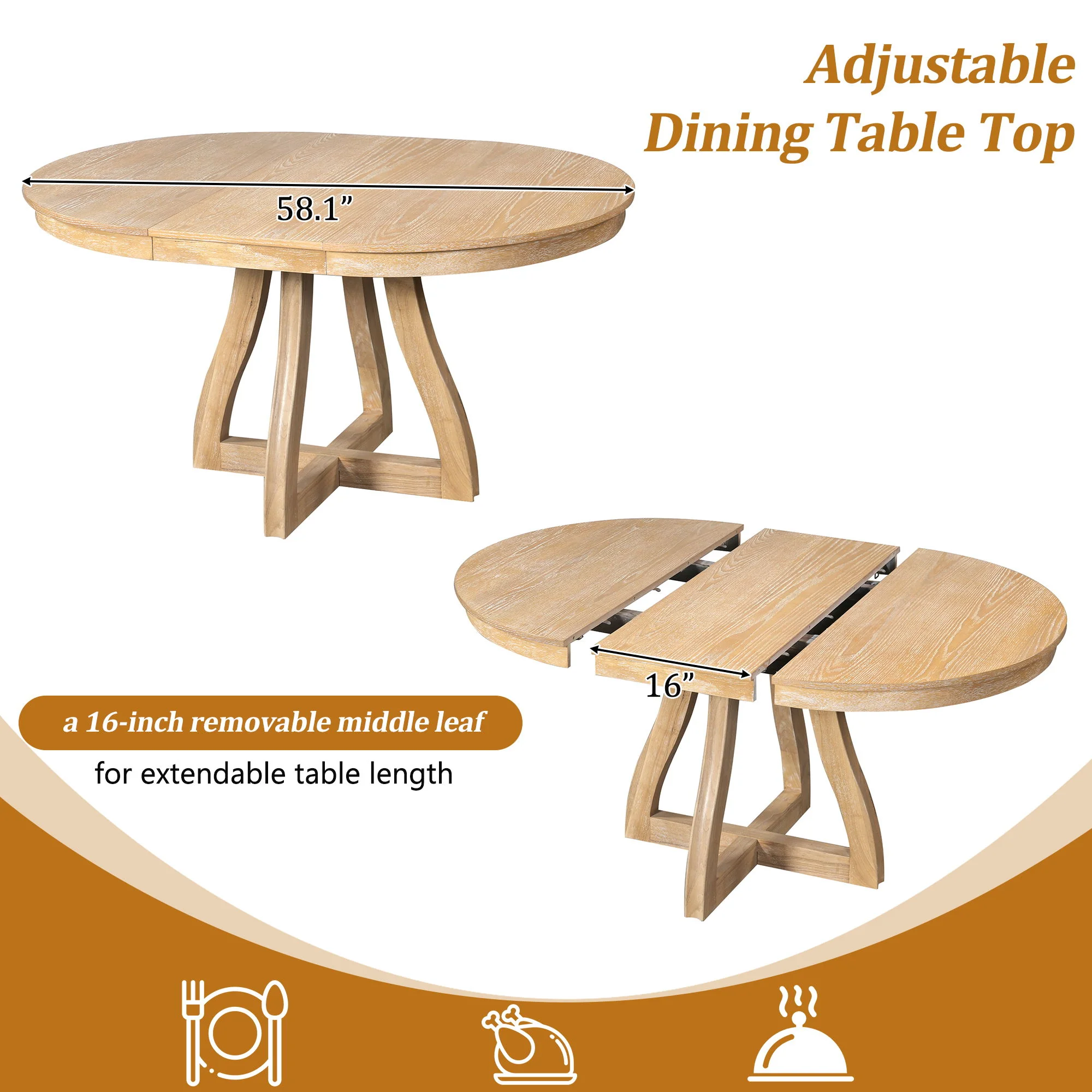 Round Extendable Dining Tabl, Middle Leaf, Curved Legs - Image 8
