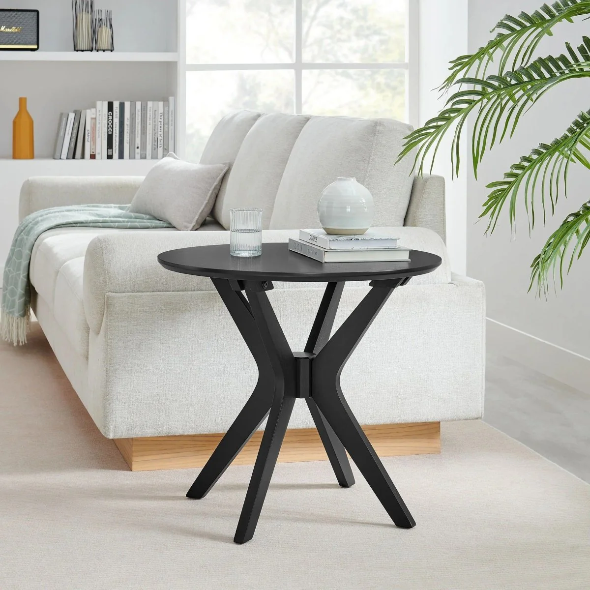 Round Wood Side Table with Intersecting Base – 24 Inch - Image 9