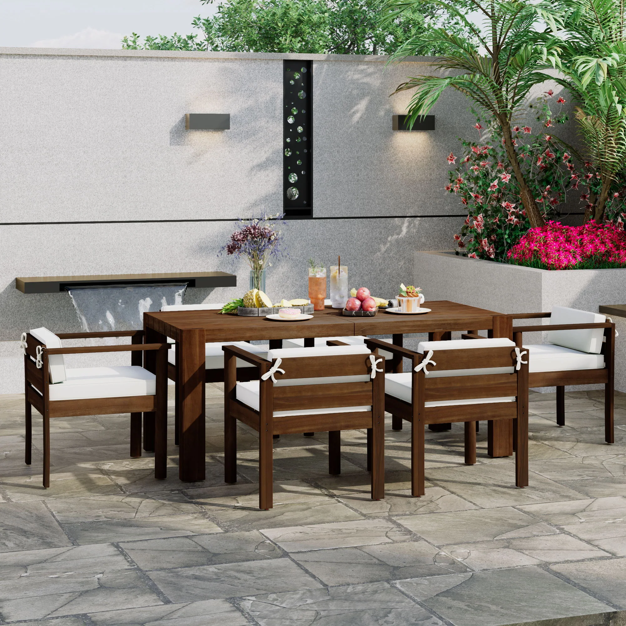 Rustic Patio Dining Set For 6 With Removable Cushions - Image 4
