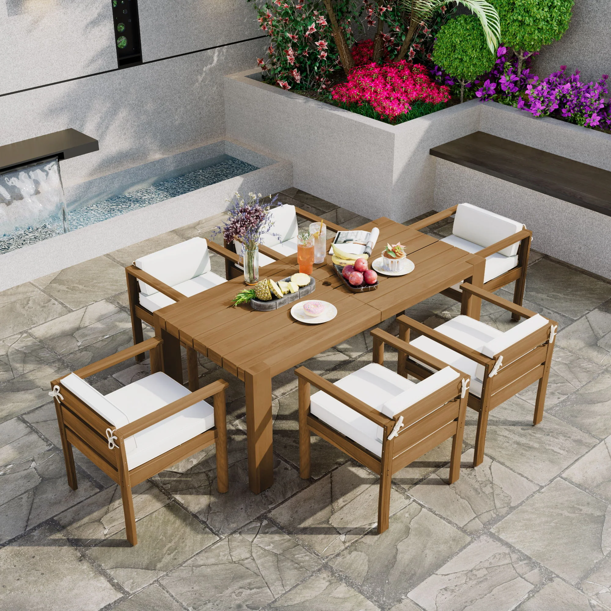 Rustic Patio Dining Set For 6 With Removable Cushions - Image 5