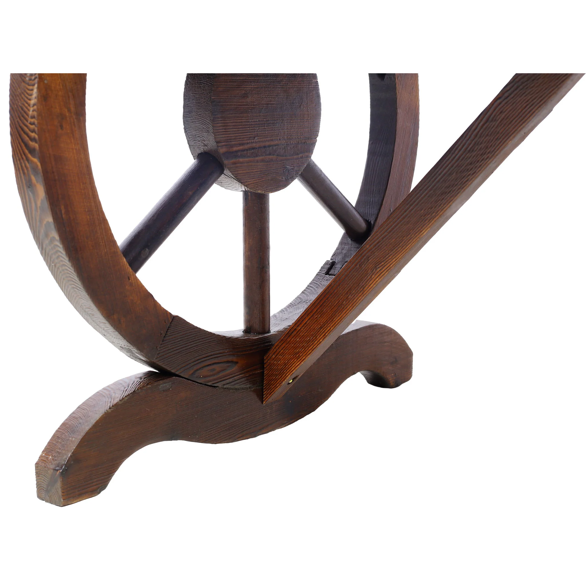 Rustic Wooden Bench With Wagon Wheel Legs For Garden And Patio - Brown - Image 3
