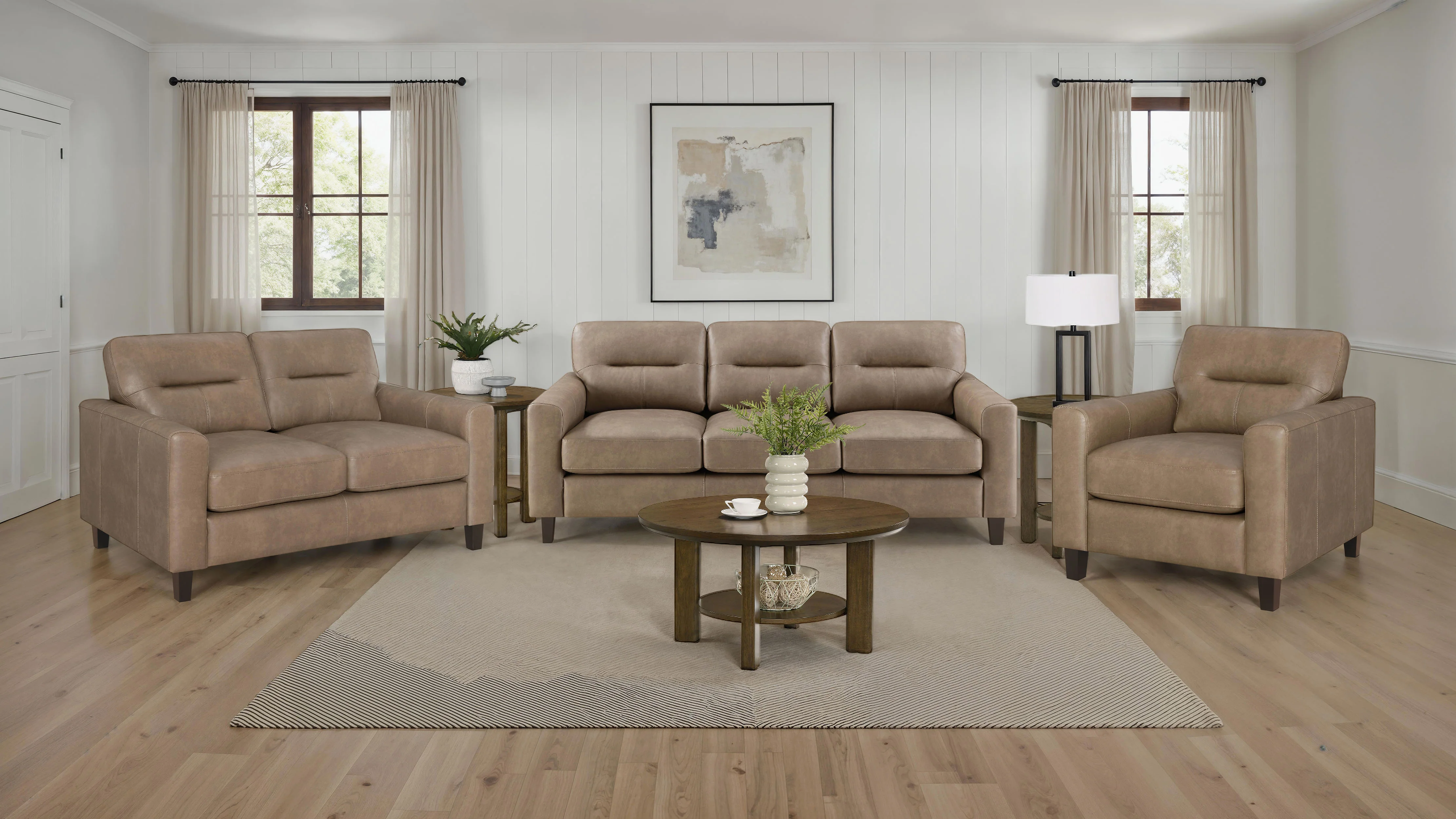 Scotland Faux Leather Track Arm Chair Brown - Image 11