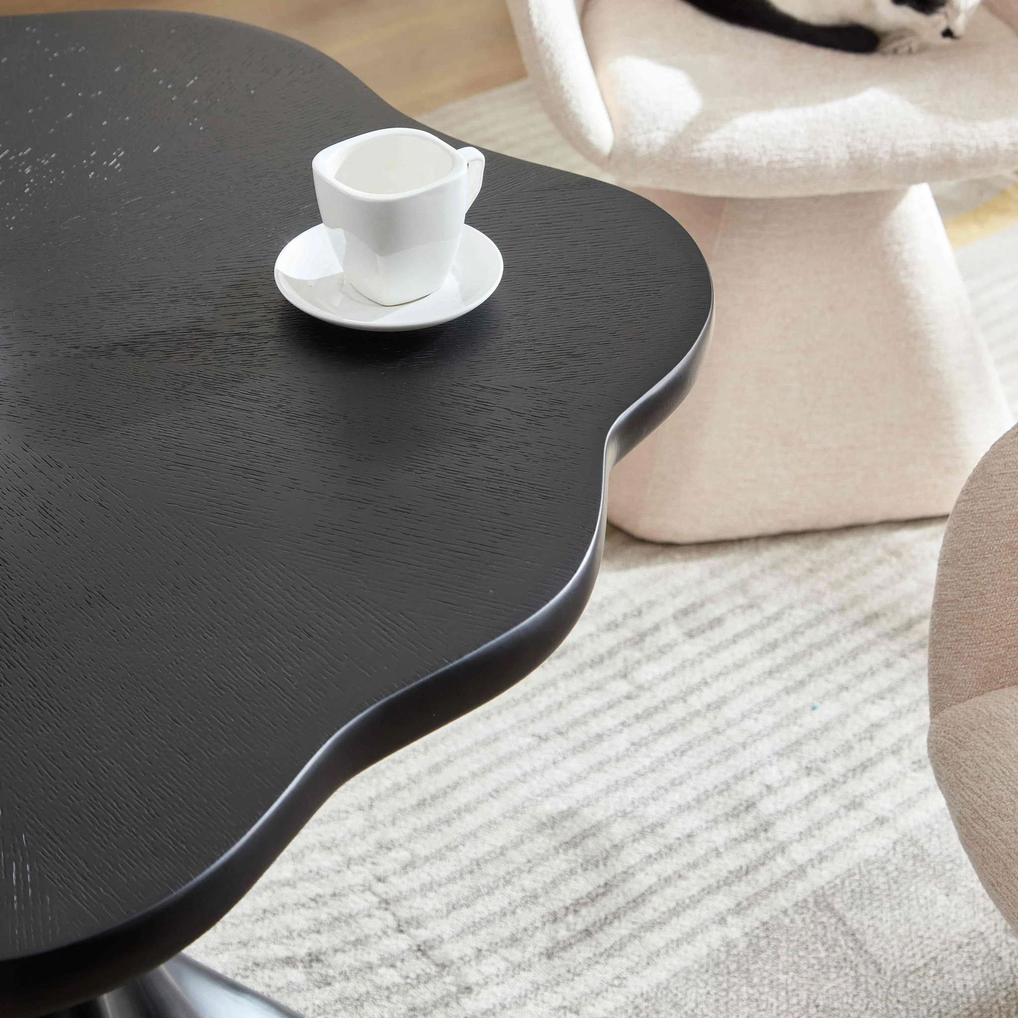 Sculptural Round Dining Table Petal Shape Root Texture For Dining Room - Black - Image 2
