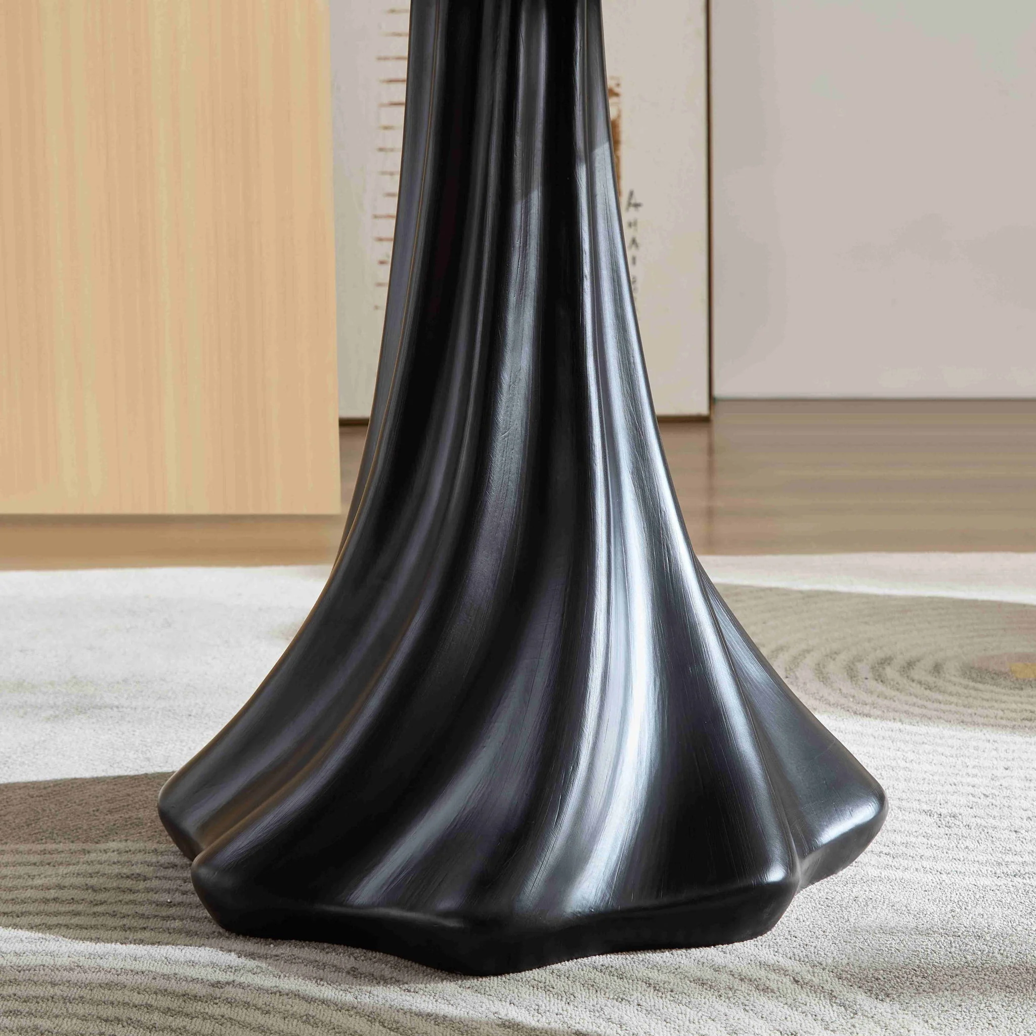 Sculptural Round Dining Table Petal Shape Root Texture For Dining Room - Black - Image 4