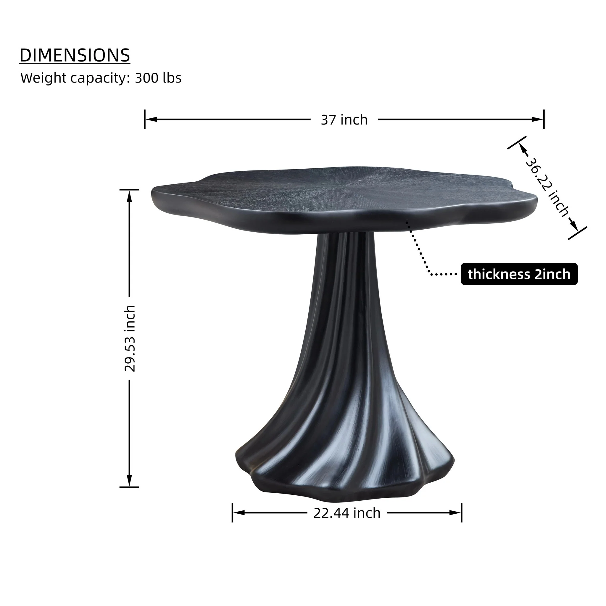 Sculptural Round Dining Table Petal Shape Root Texture For Dining Room - Black - Image 5