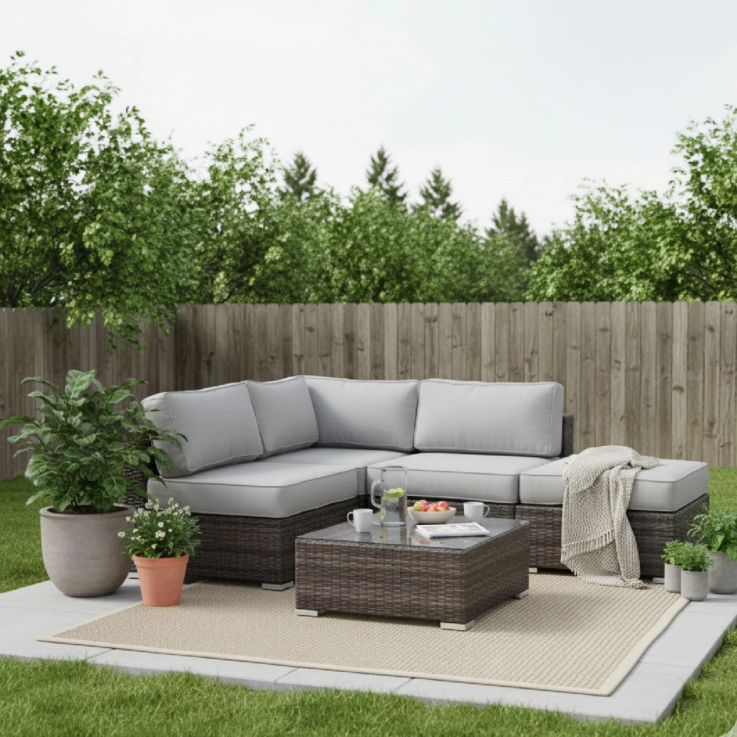 Seating Set With Cushions Handcrafted Wicker Design - Image 121