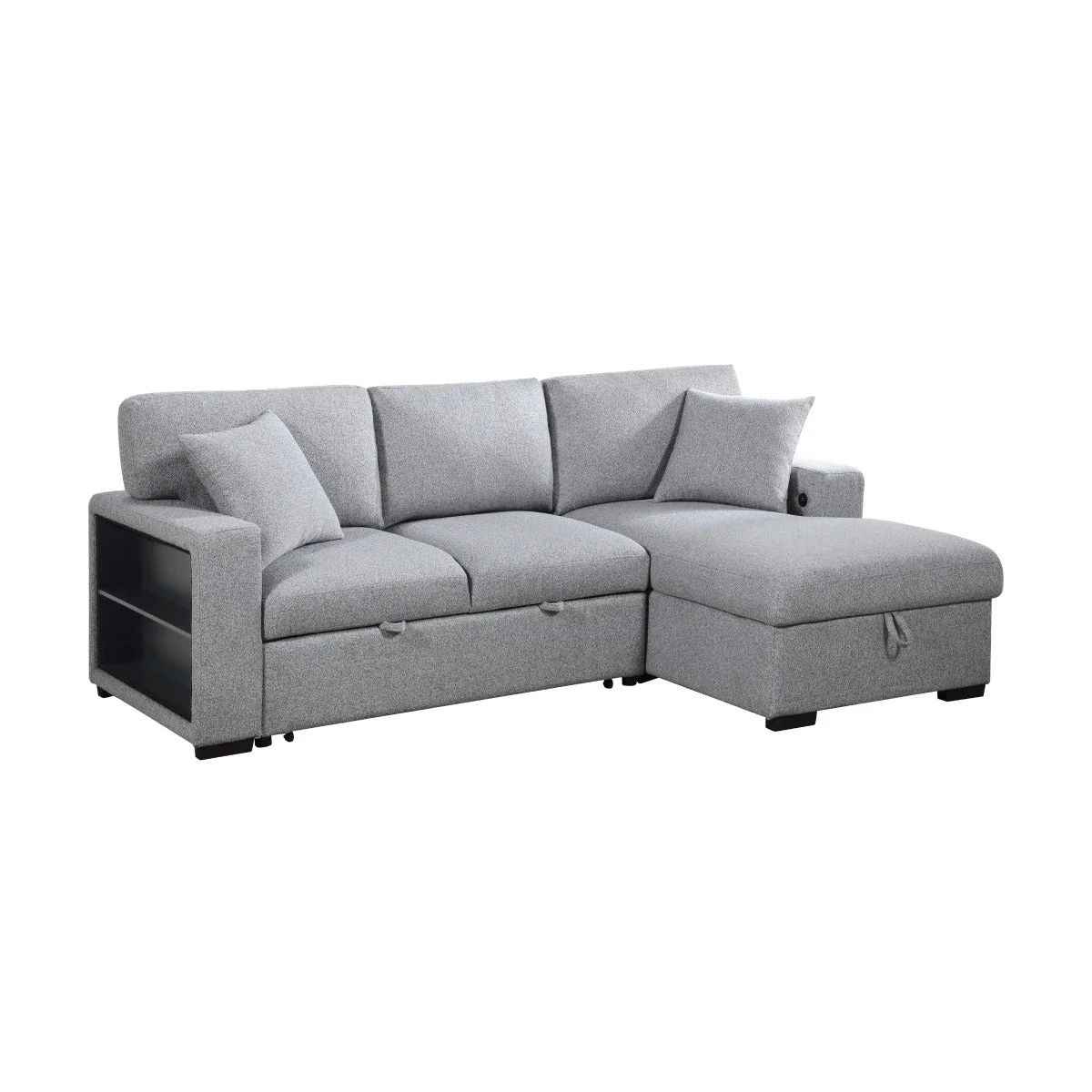 Sectional with Right Chaise, Pull-out Bed, Hidden Storage and Shelves, Charging Ports - Image 2