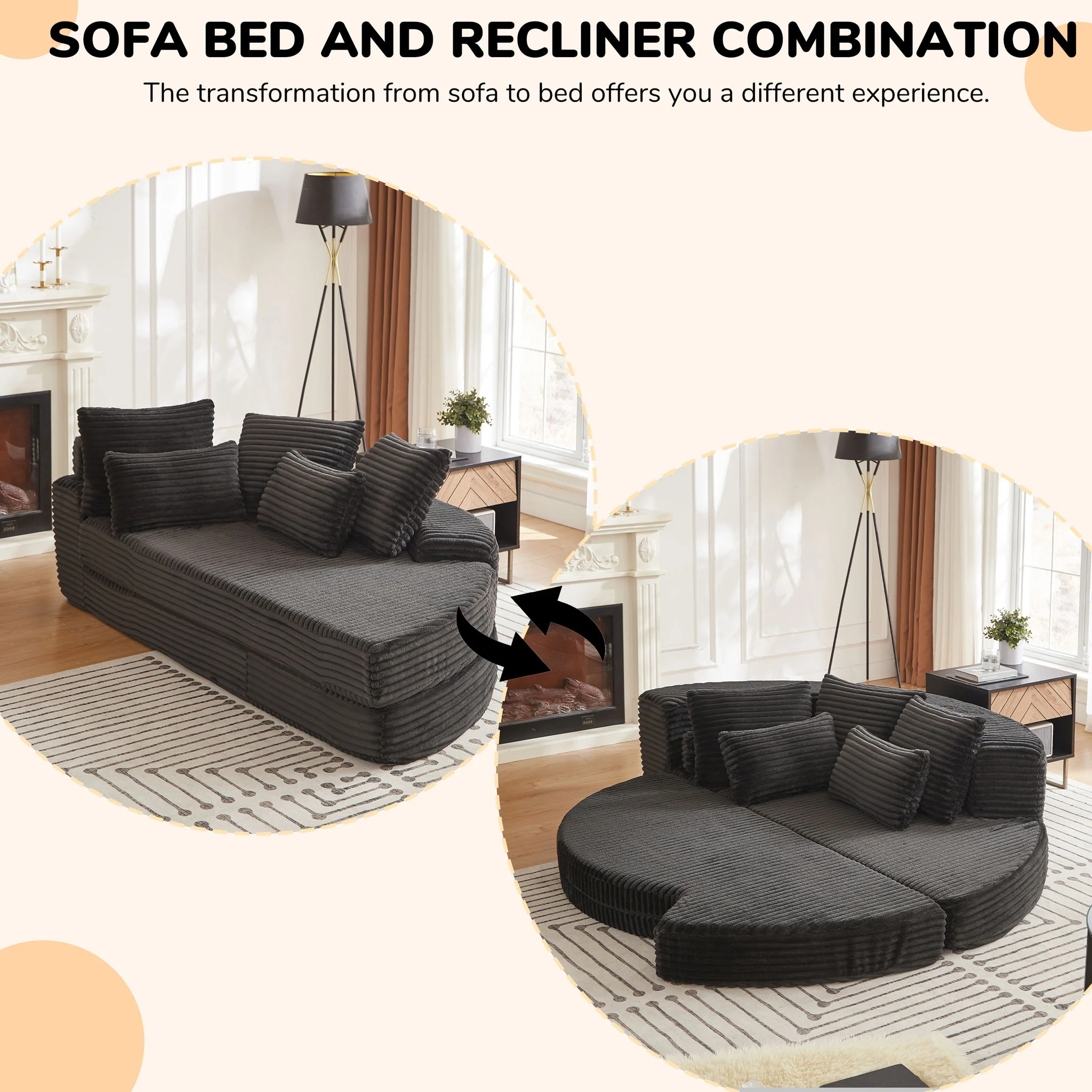 Semi Circular 2 In 1 Sofa Bed With Neck Pillow - Image 23