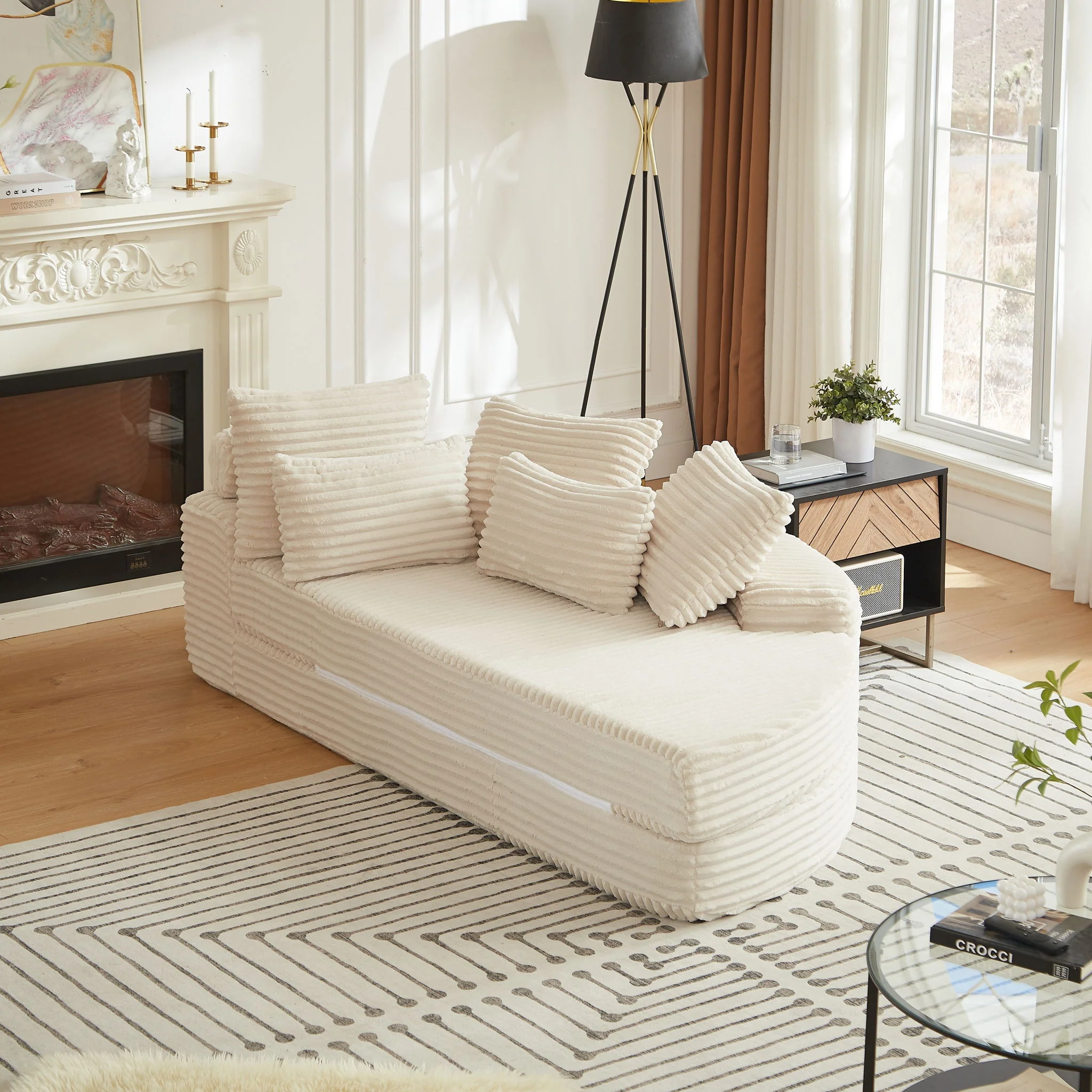 Semi Circular 2 In 1 Sofa Bed With Neck Pillow - Image 27