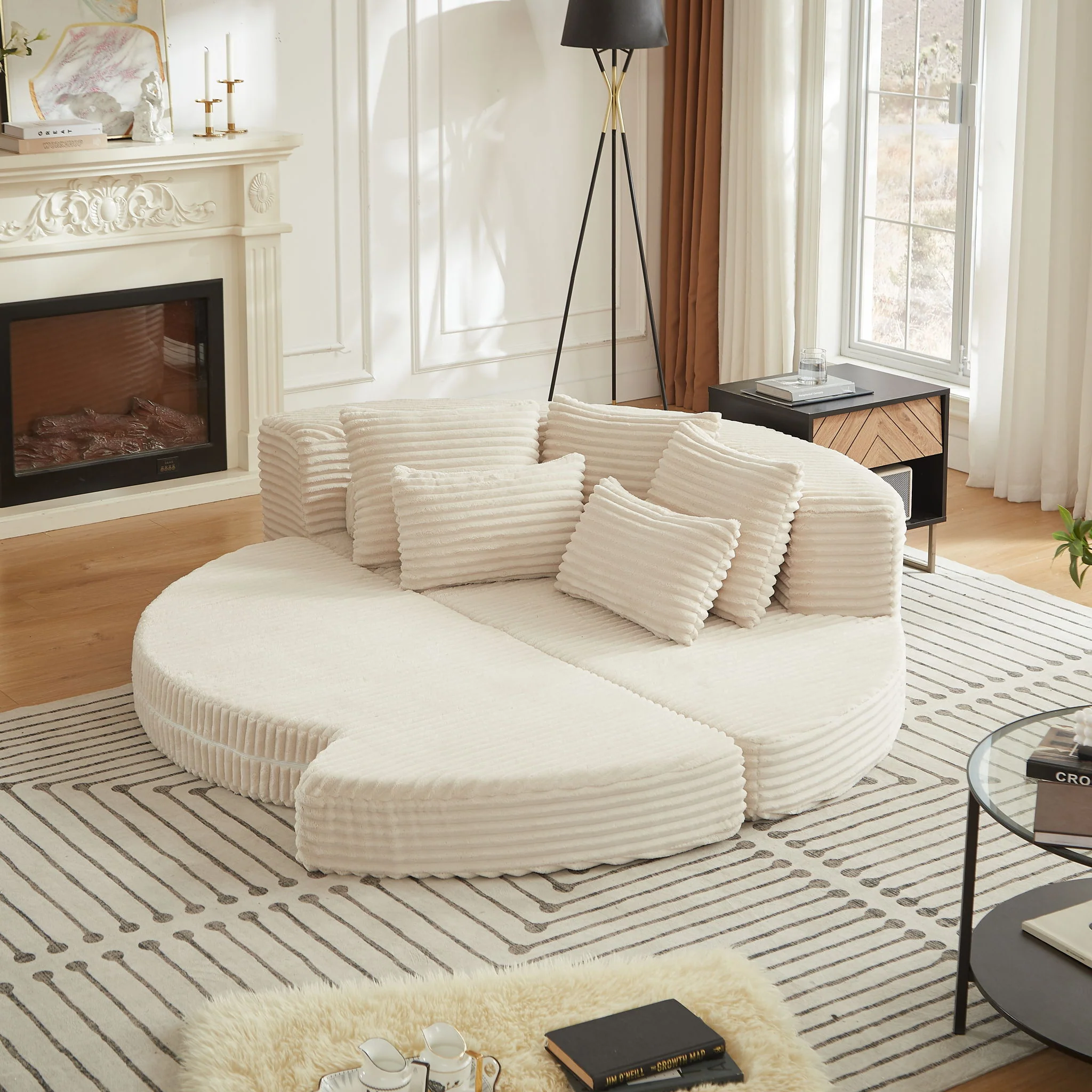 Semi Circular 2 In 1 Sofa Bed With Neck Pillow - Image 4