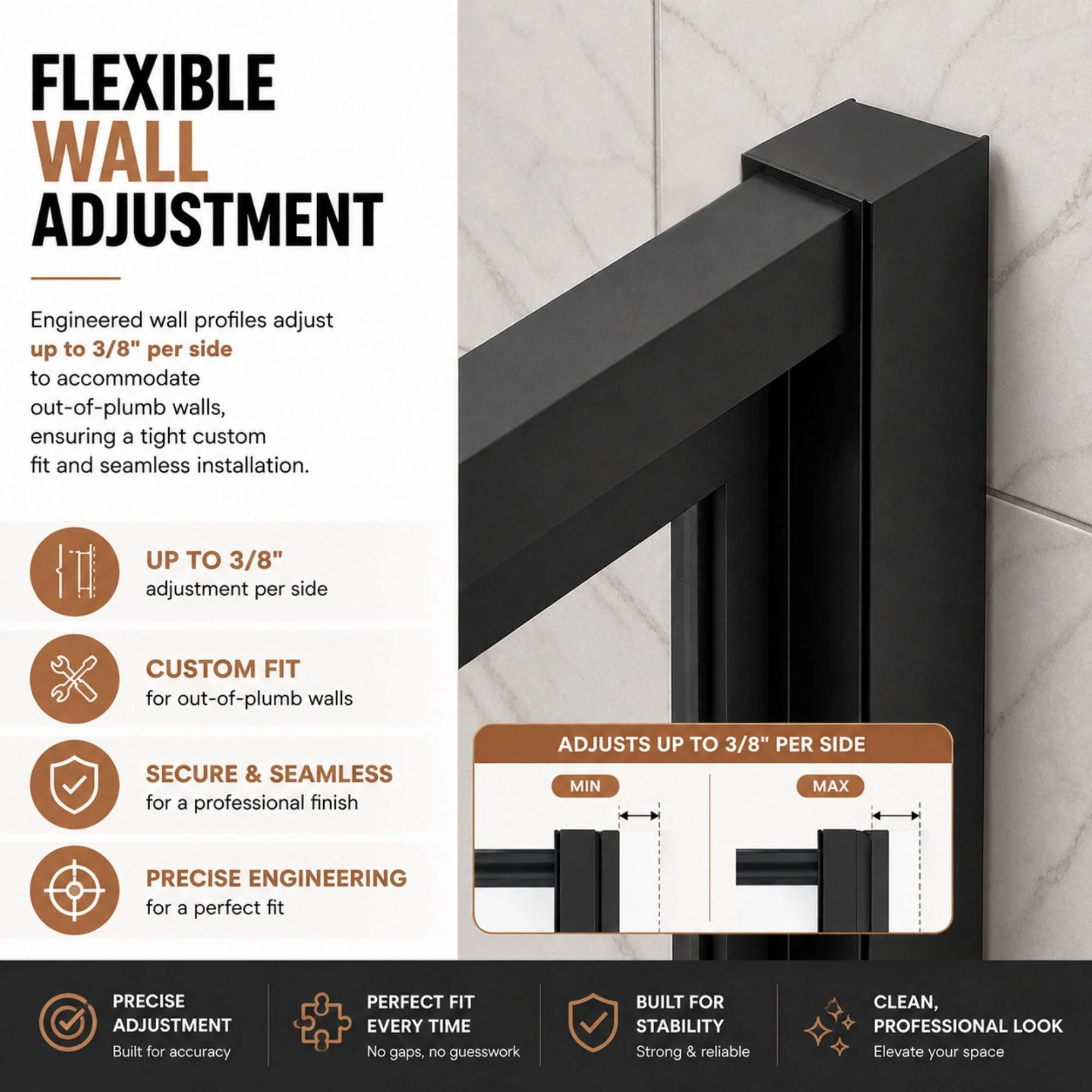 Semi-Frameless Pivot Hinged Shower Door, Reversible Design - Image 20