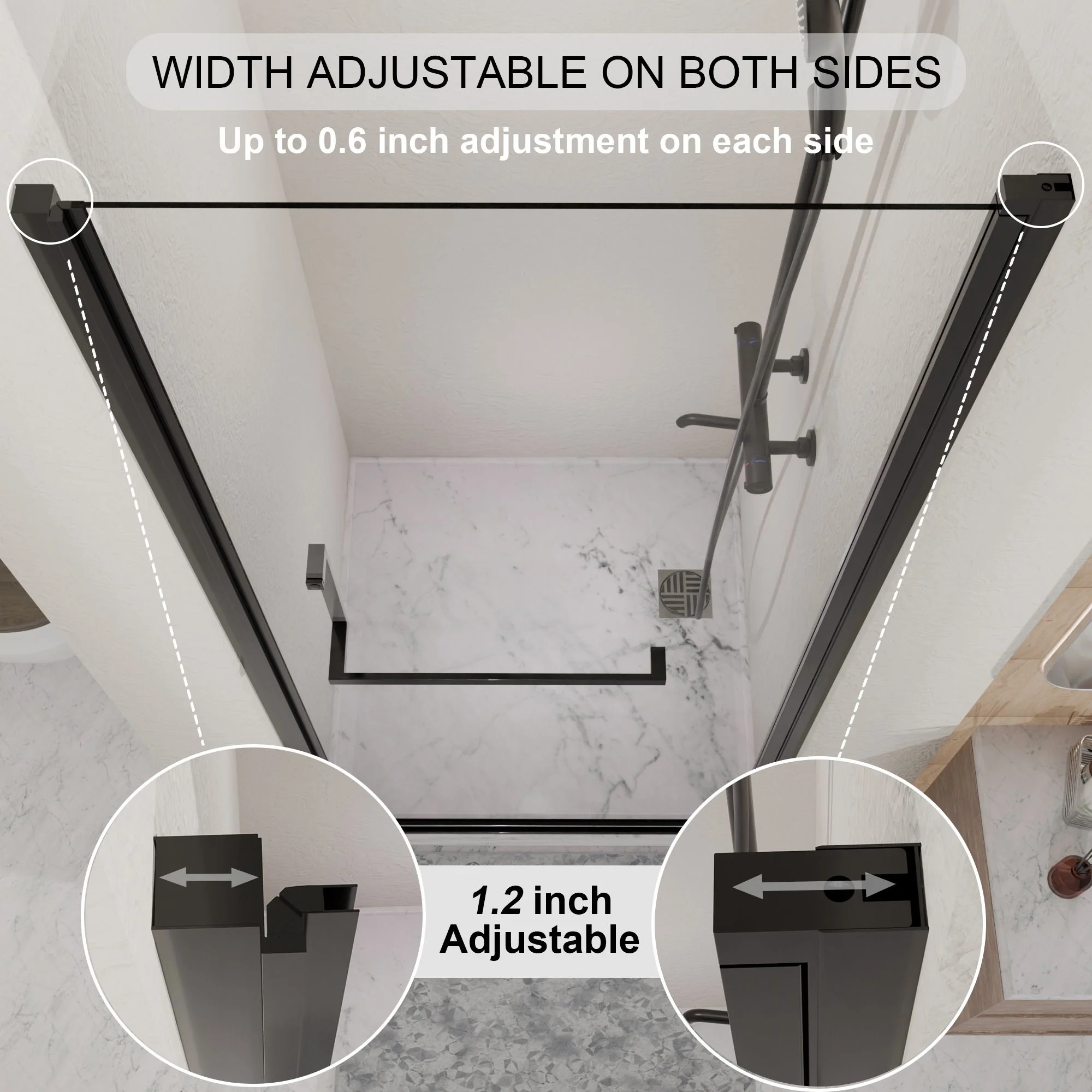 Semi-Frameless Pivot Shower Door With Adjustable Width, Reversible Installation - Image 16