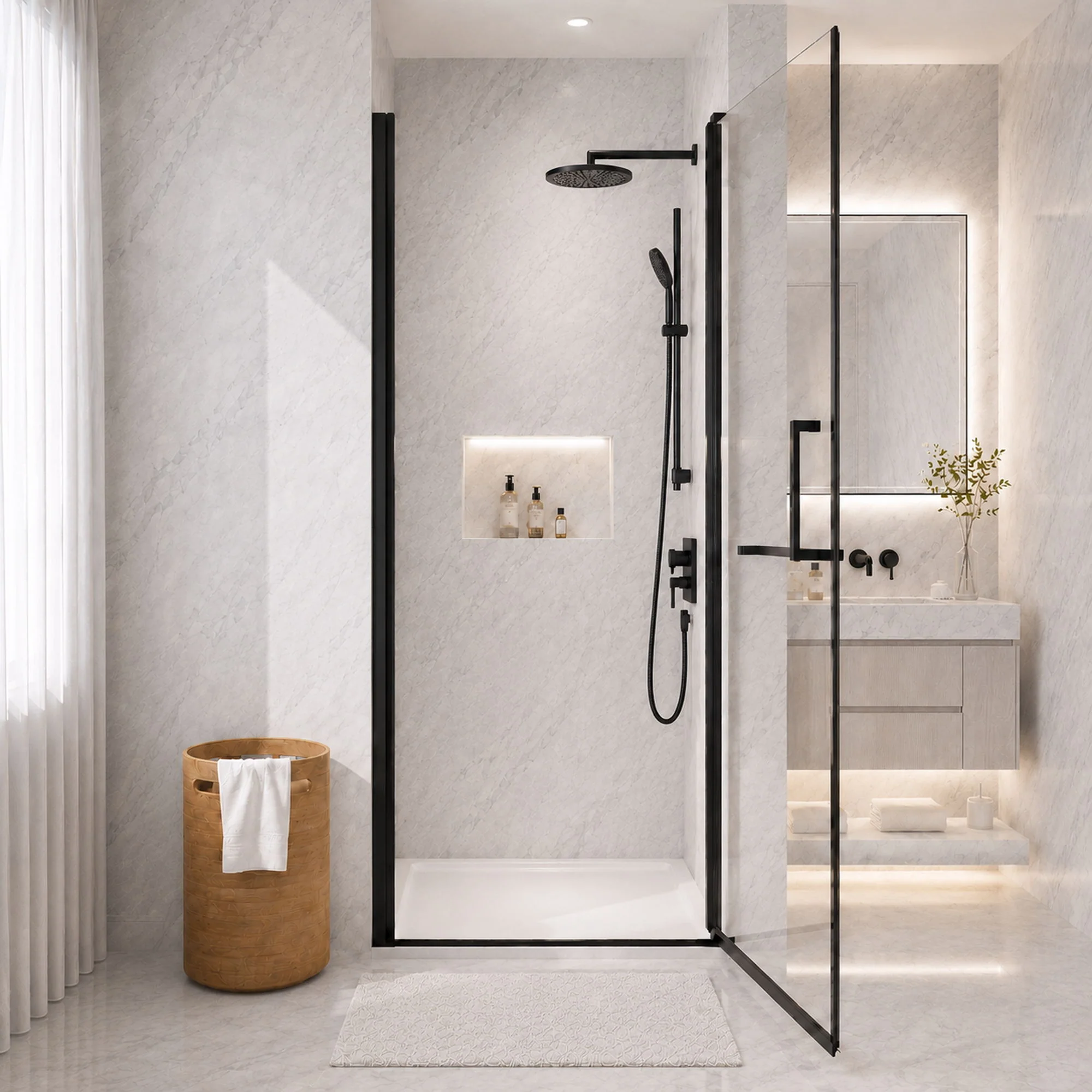Semi-Frameless Pivot Shower Door With Adjustable Width, Reversible Installation - Image 24