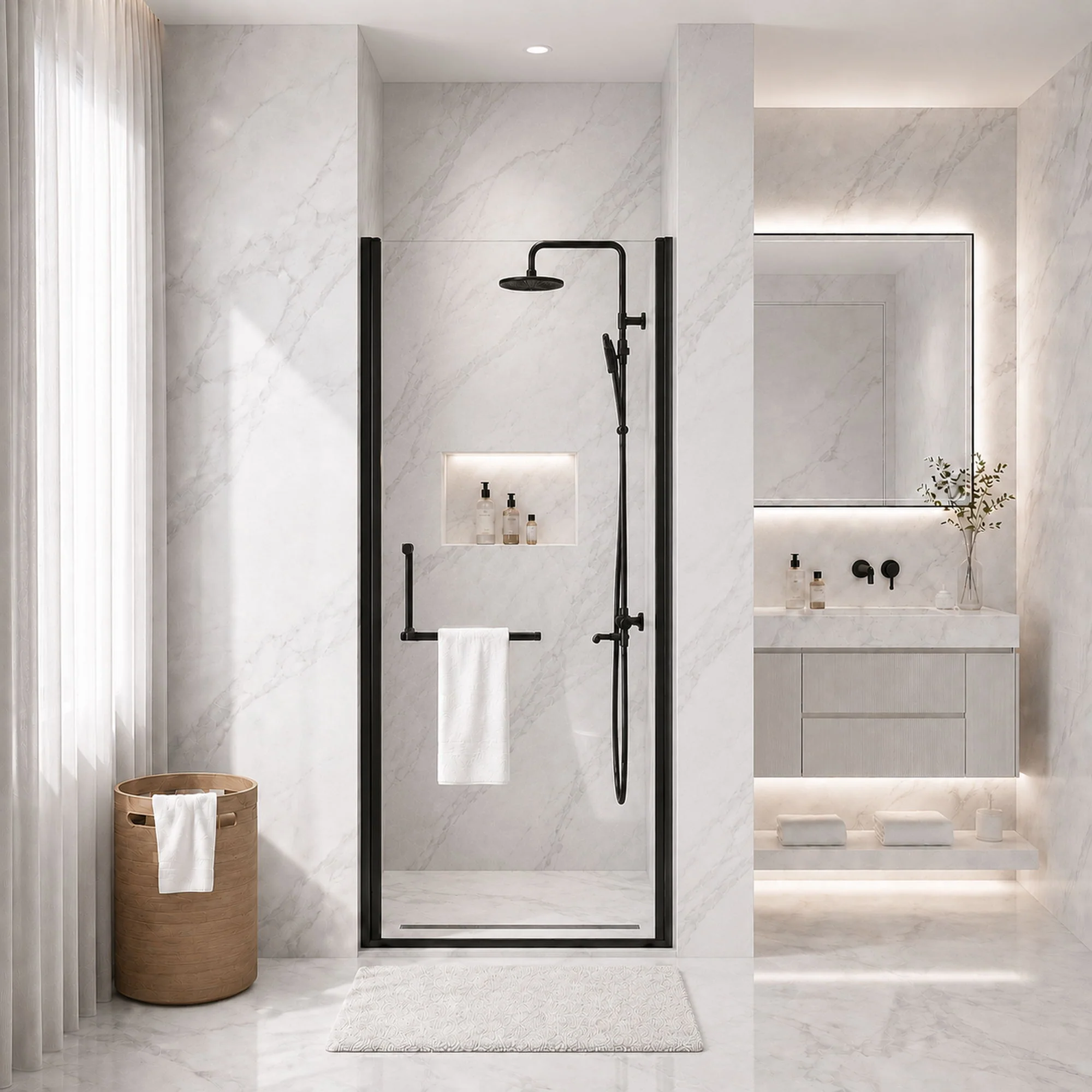 Semi-Frameless Pivot Shower Door With Adjustable Width, Reversible Installation - Image 8